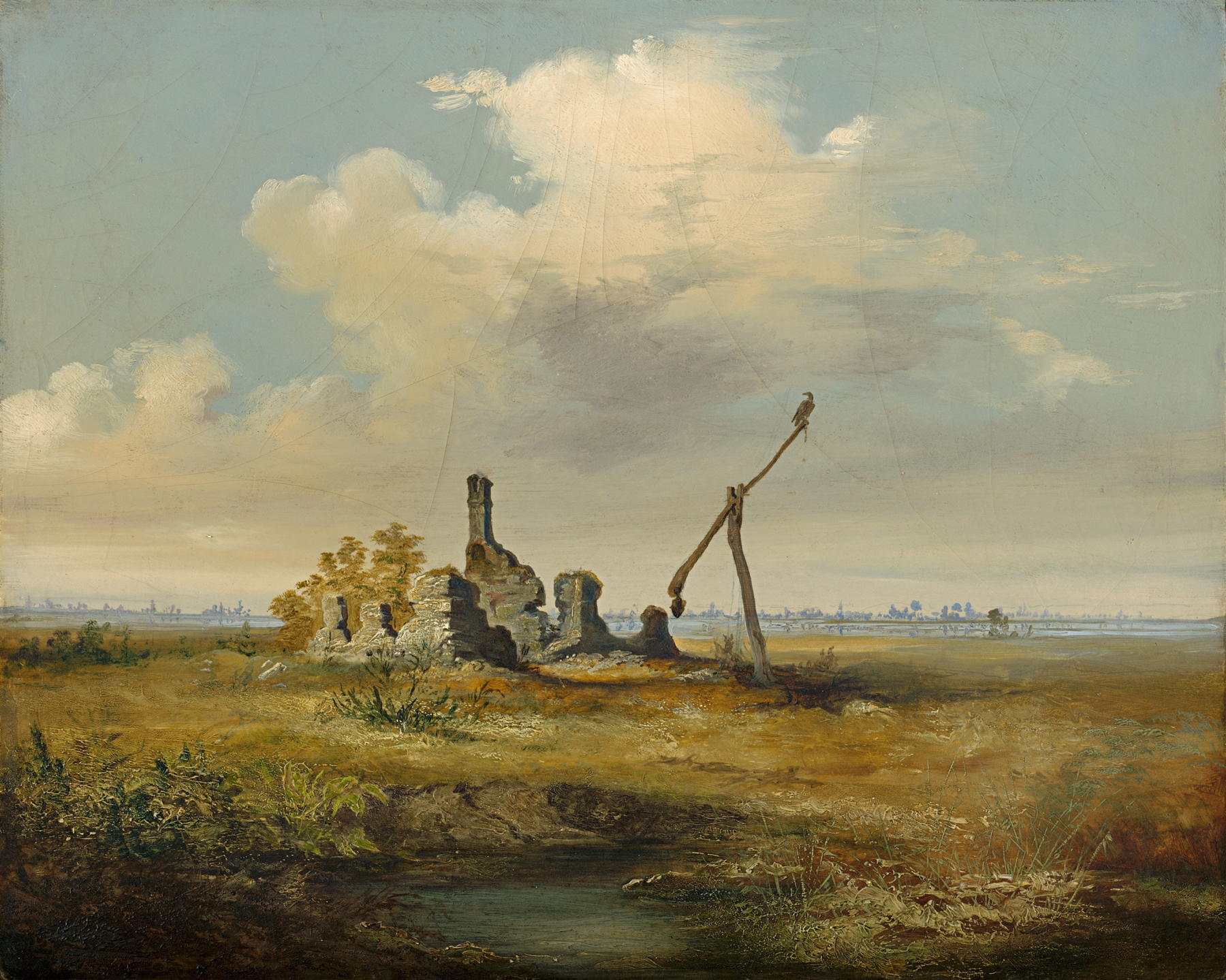 Ruins Of Csárda by Vojtech Klimkovič, oil painting depicting a weathered facade and crumbling stone.