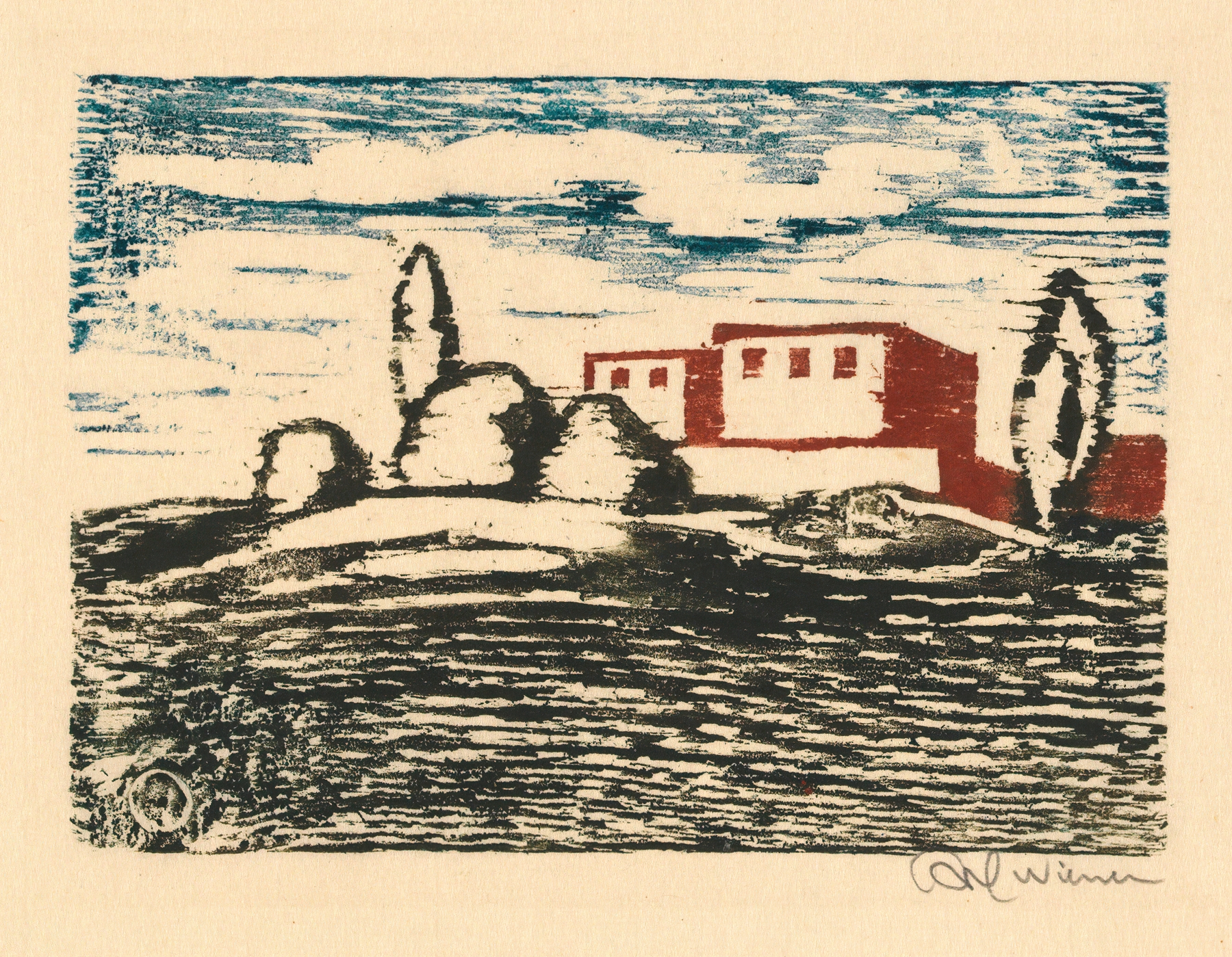 Landscape with a house in nature by Karl Wiener, modernism