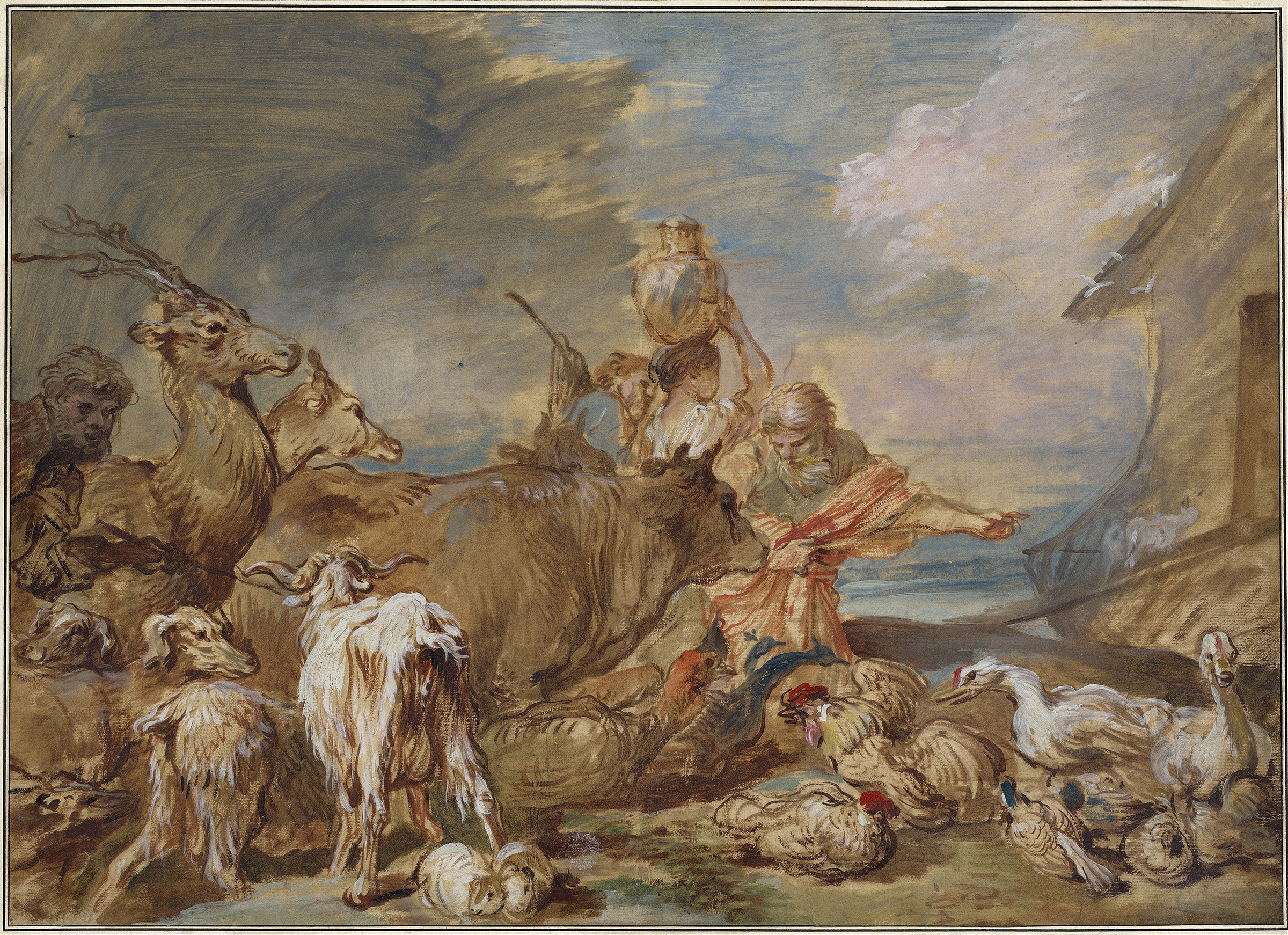 Noah Leading the Animals into the Ark, oil painting by Giovanni Benedetto Castiglione