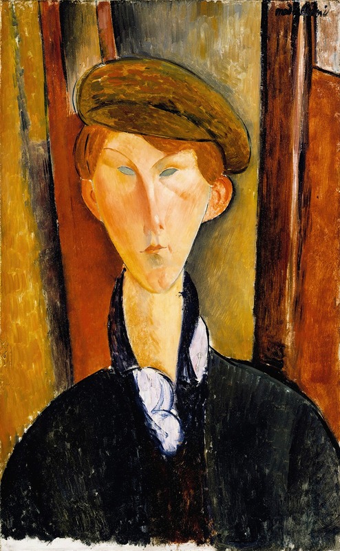 Amedeo Modigliani's 'Young Man with a Cap' features a stylized portrait of a young man.