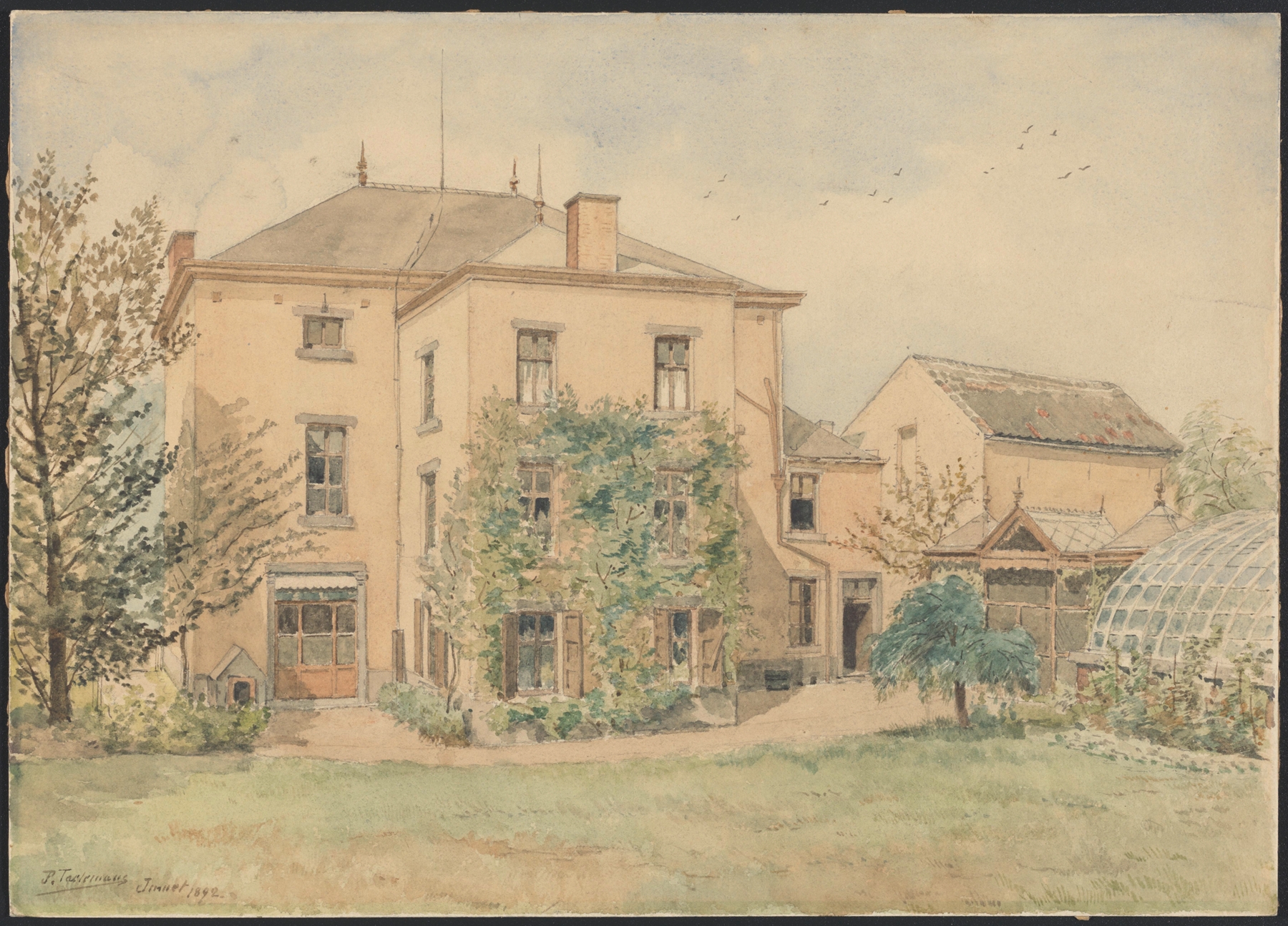 Architecture of Maison de la famille du notaire Emile Jacqmain-Boucqueau by Jean-François Taelemans, oil painting