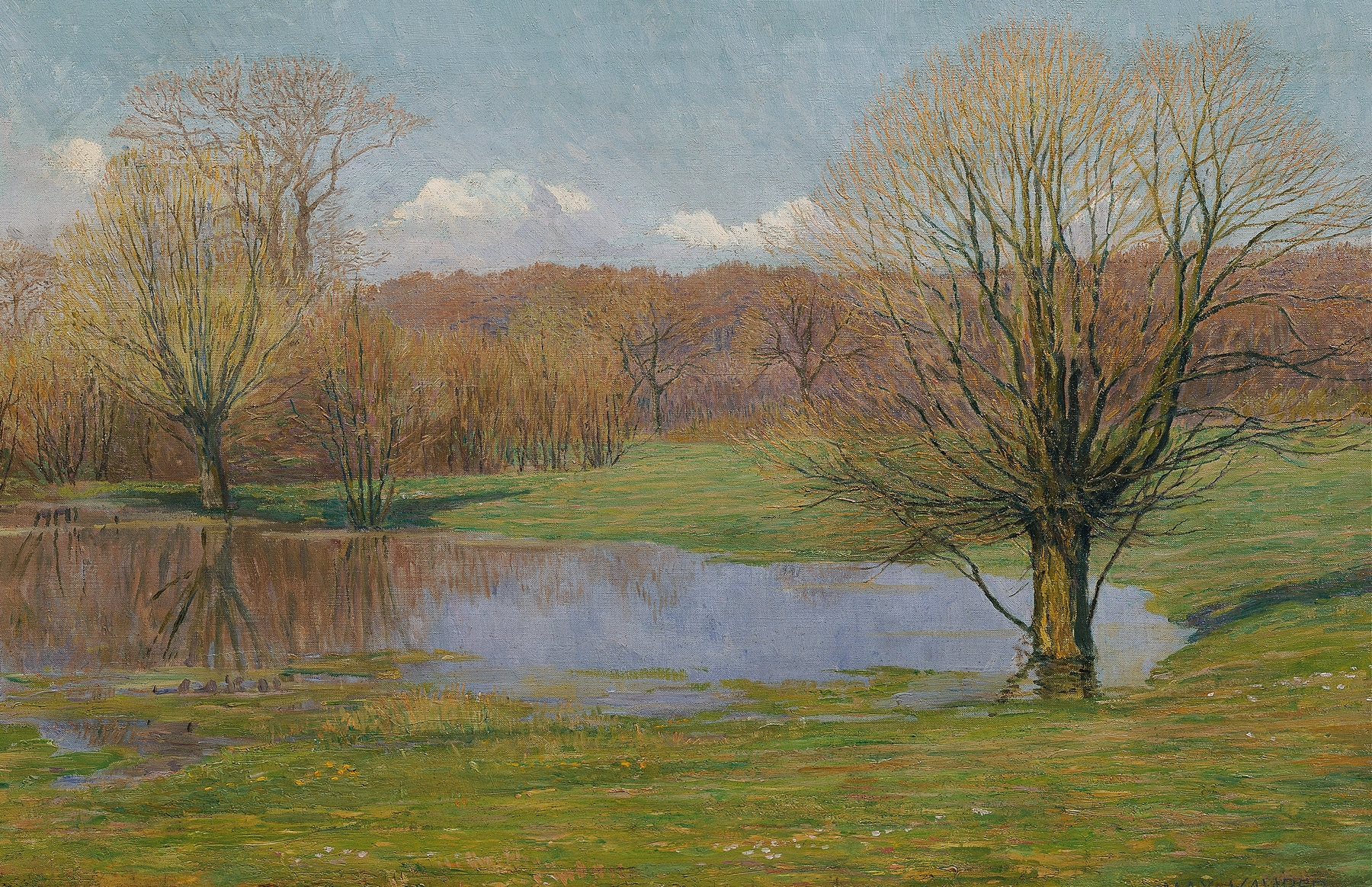 Impressionist landscape depicting early spring by Max Kahrer