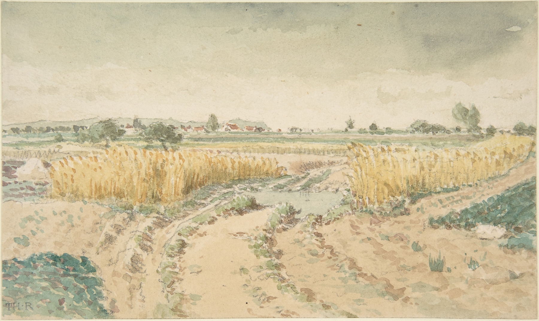 Wheatfields by Théodore Rousseau, oil on canvas depicting golden wheat swaying in sunlight.