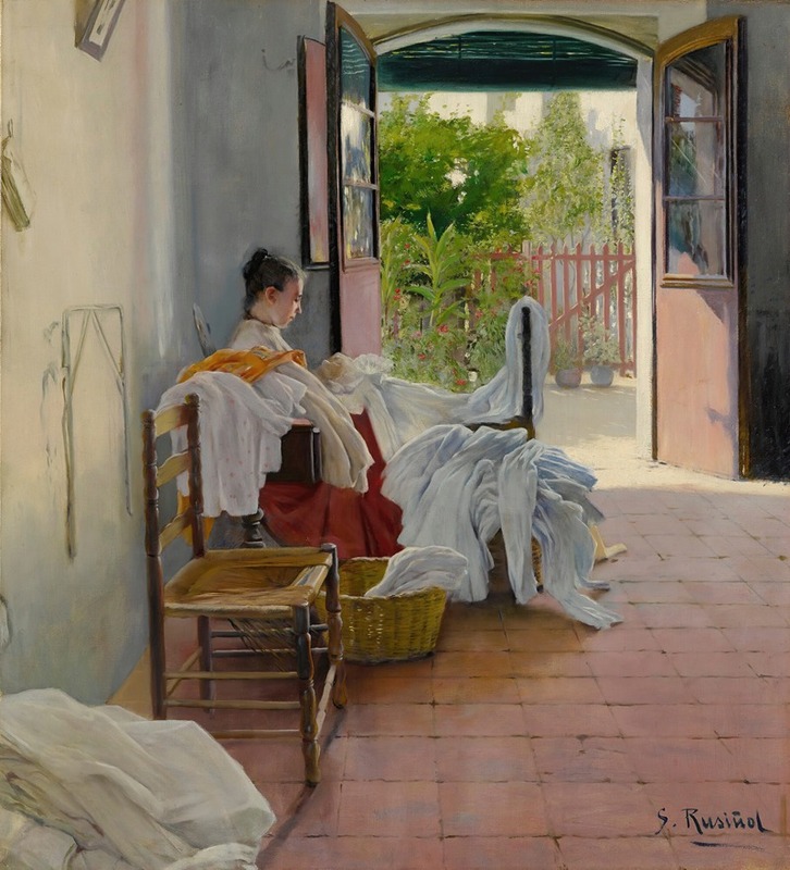 A depiction of a seamstress at work in Sitges.