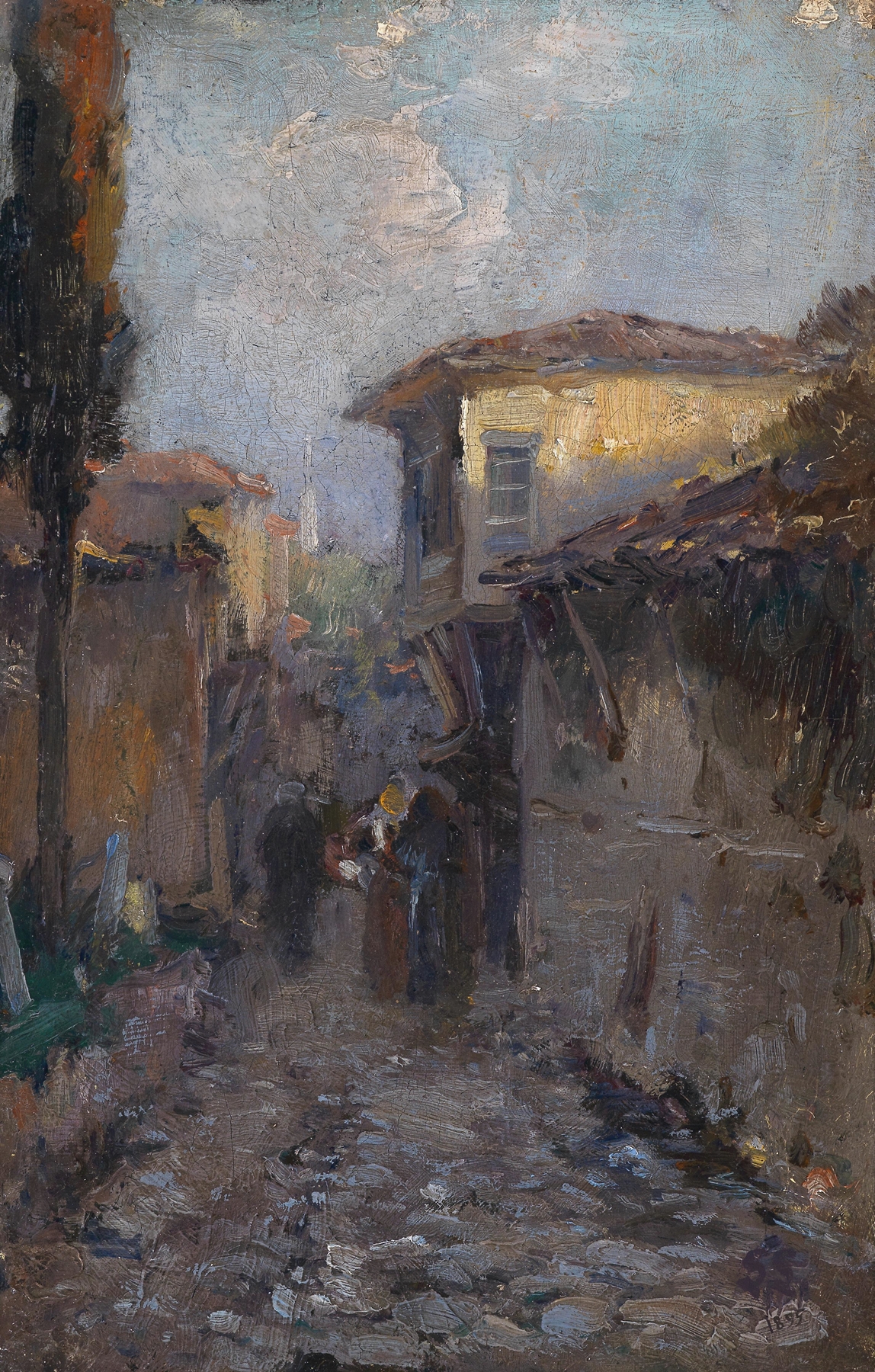 Südliche Dorfstraße by Leontine von Littrow, impressionism, landscape with village road and cottages