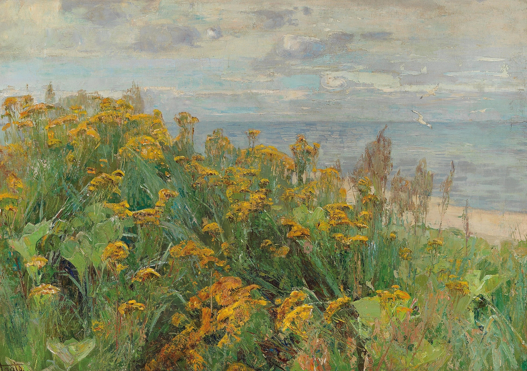 Marine scene depicting a summer day on the coast by Gertrud Staats, oil painting