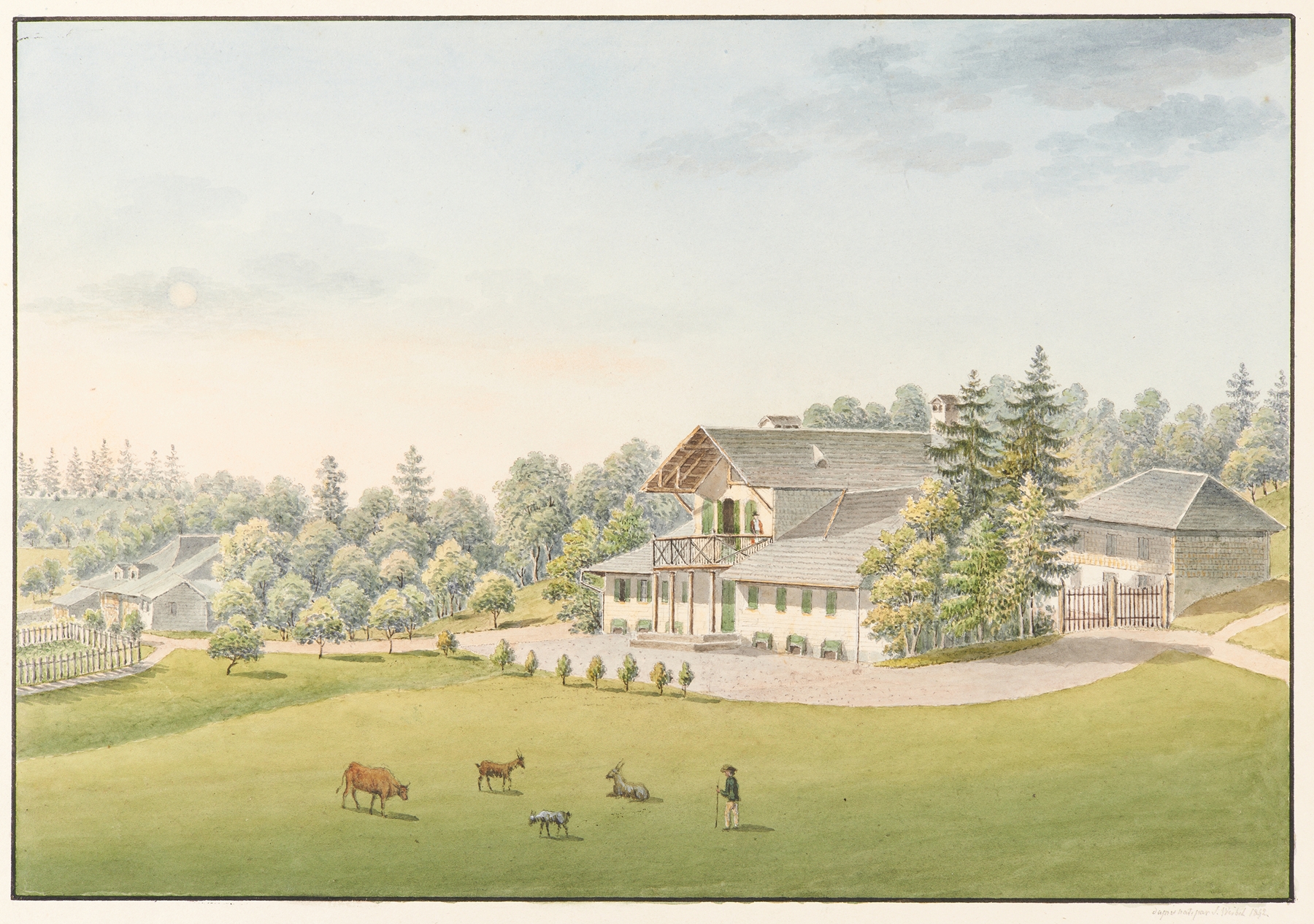 Vue du nouveau Châlet de Vernand, by Jakob Samuel Weibel, public domain