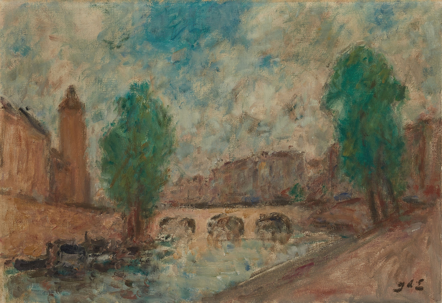 Vue de Paris, le Pont Neuf by Georges d'Espagnat, oil on canvas depicting the Pont Neuf bridge at dusk.