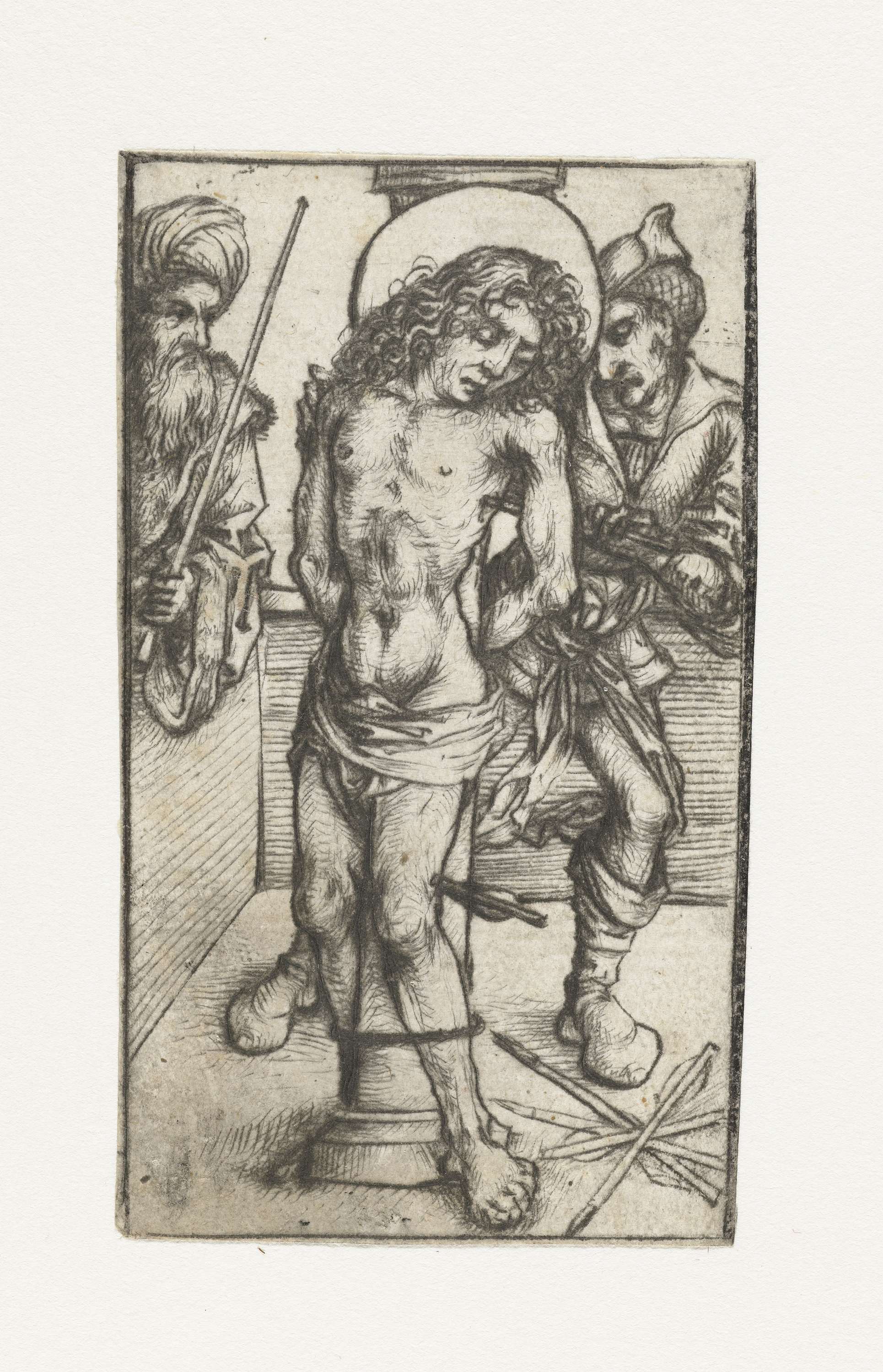Saint Sebastian bound to a post in drypoint by Meester van het Amsterdamse Kabinet