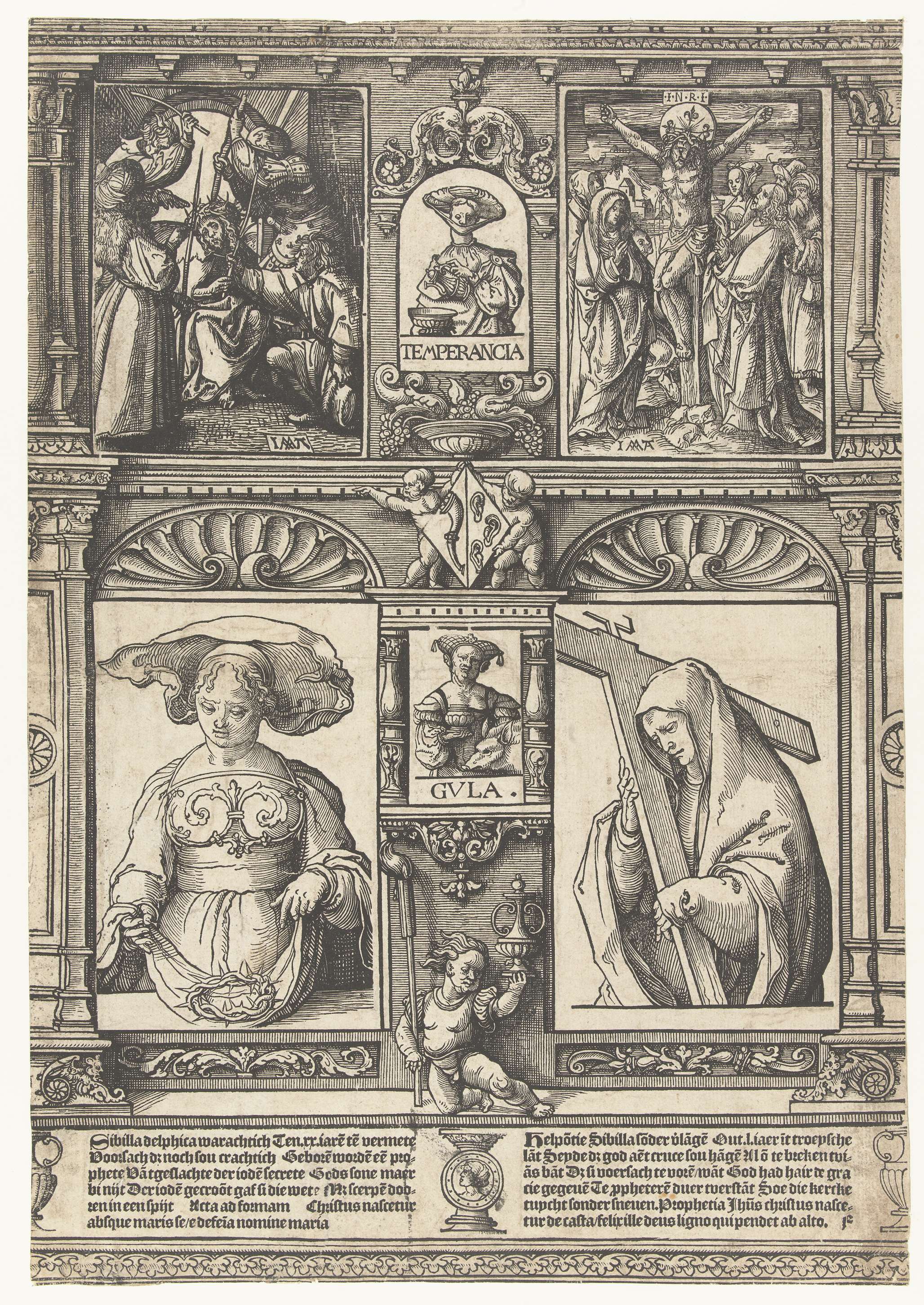 Religious scene with two Sibyls on paper by Jacob Cornelisz van Oostsanen