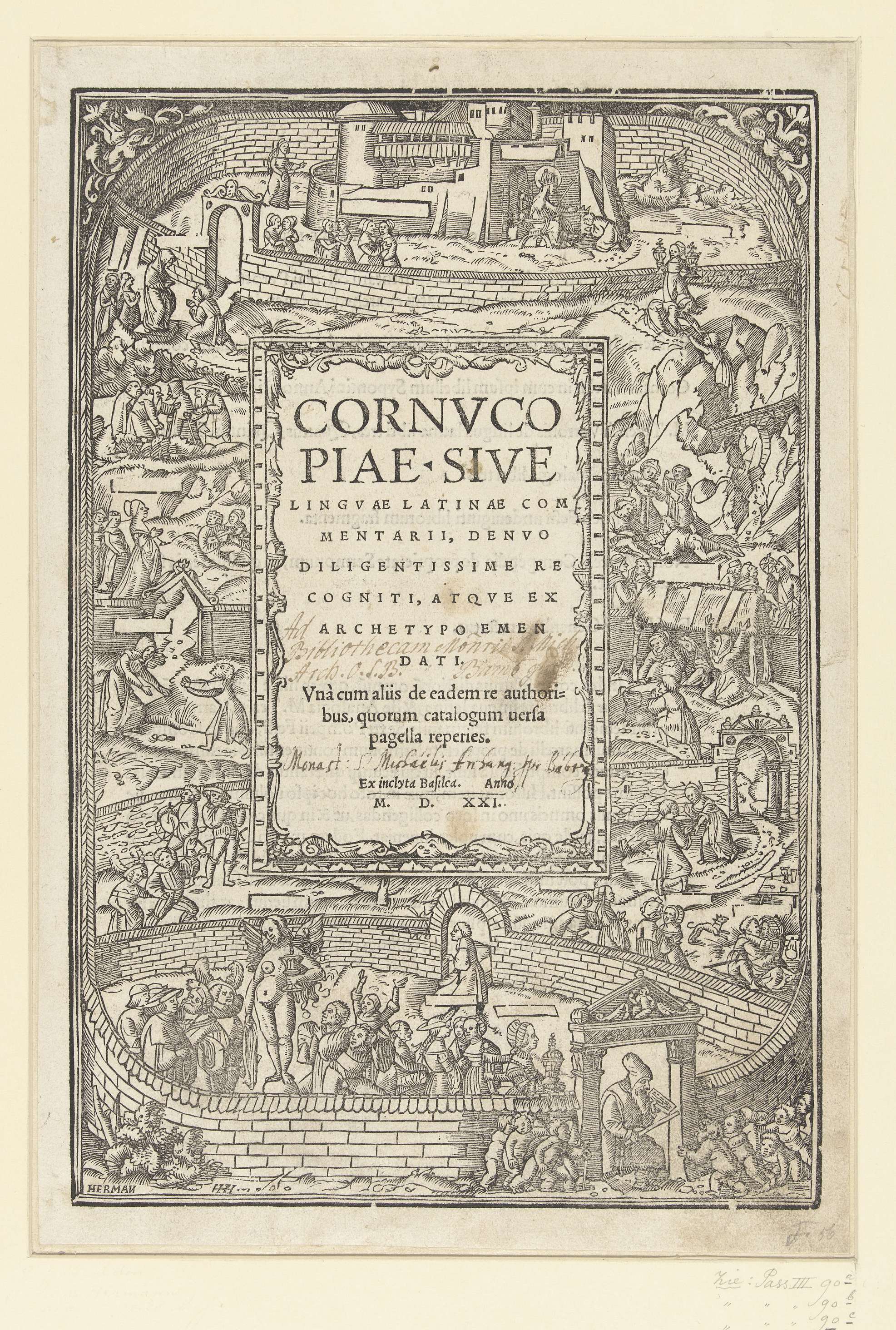 Allegorical print depicting virtues and vices by Hans Hermann, paper