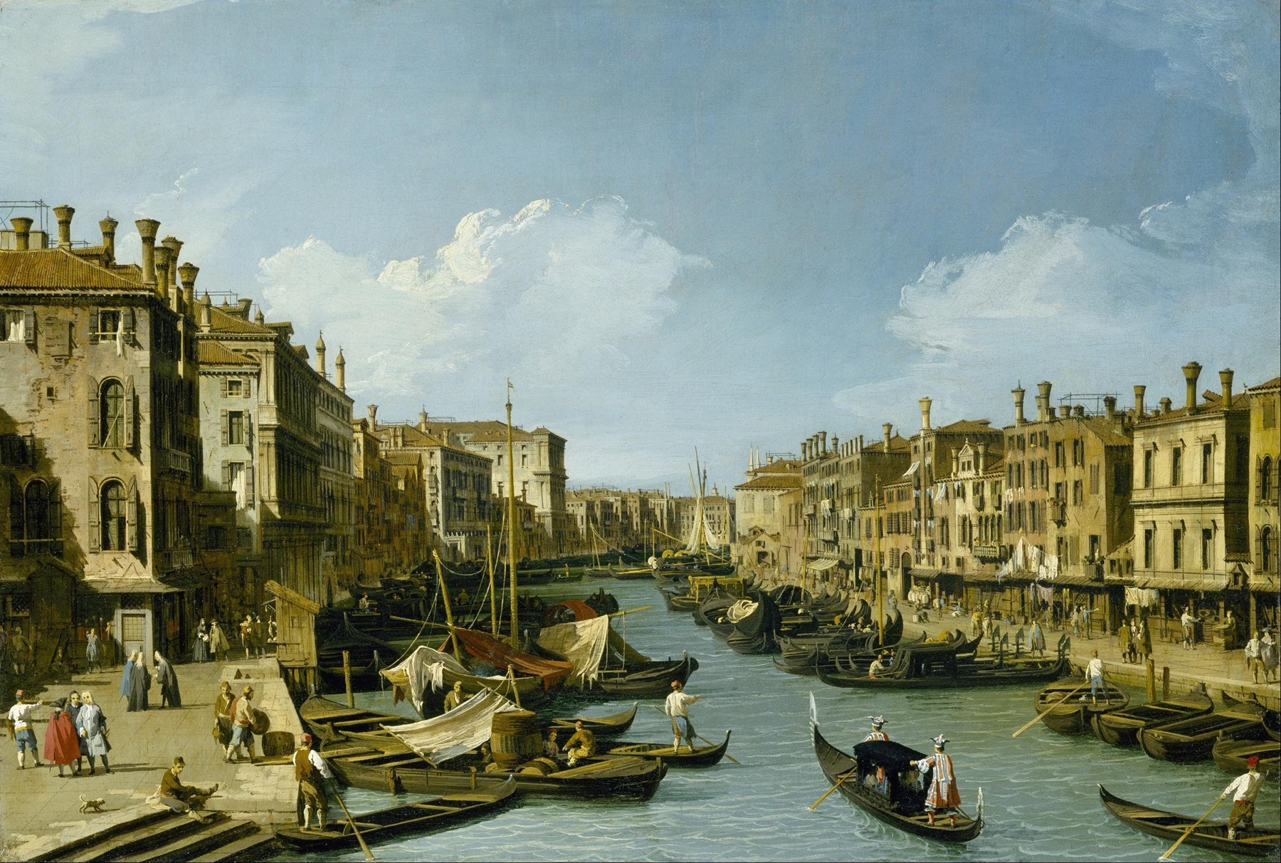 The Grand Canal near the Rialto Bridge, Venice, by Canaletto, public domain