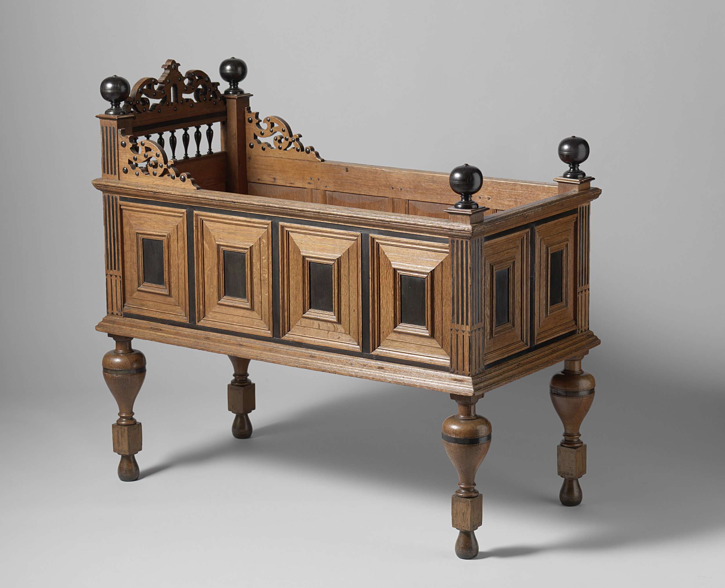 Child’s cot made of wood with ebony marquetry, Unknown Artist