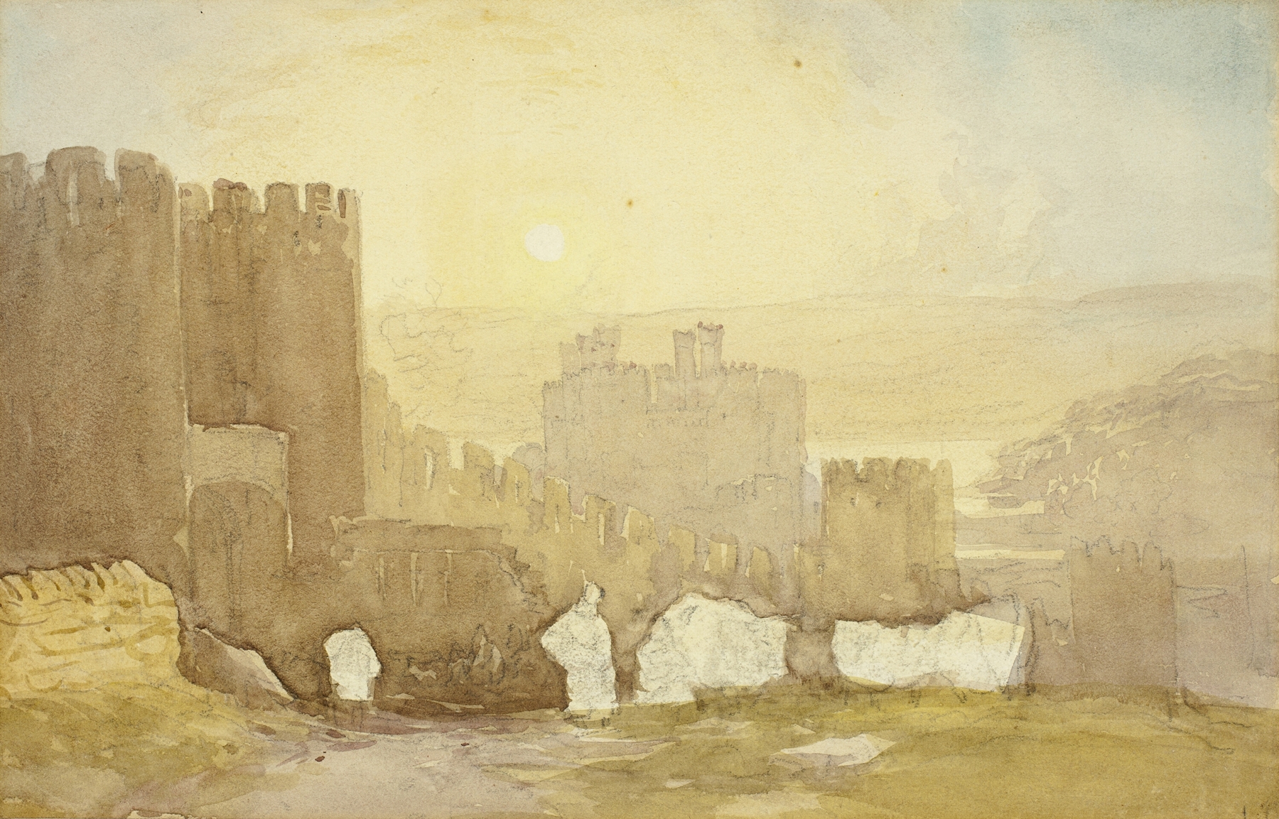 Sunrise, Conway Castle, by David Cox, public domain