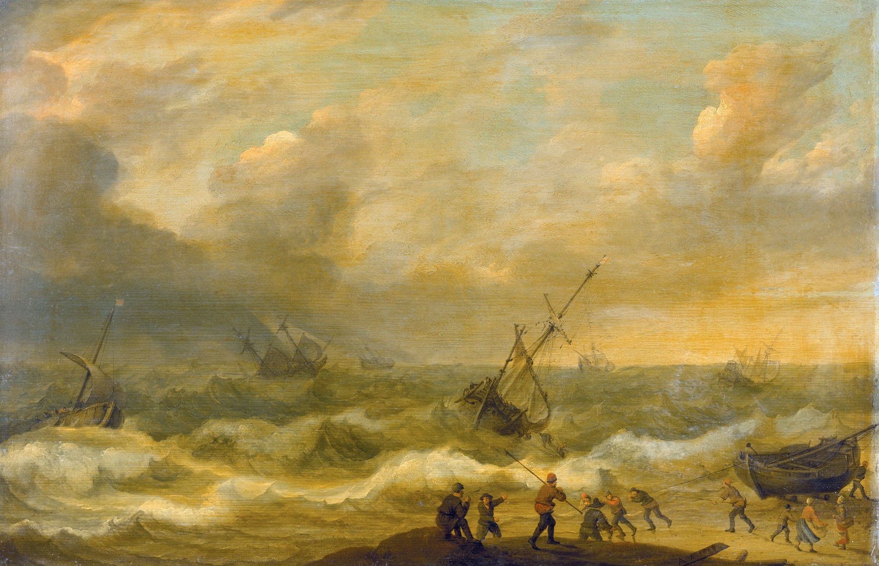 Stormy sea with ships, oil on canvas by Adam Willaerts