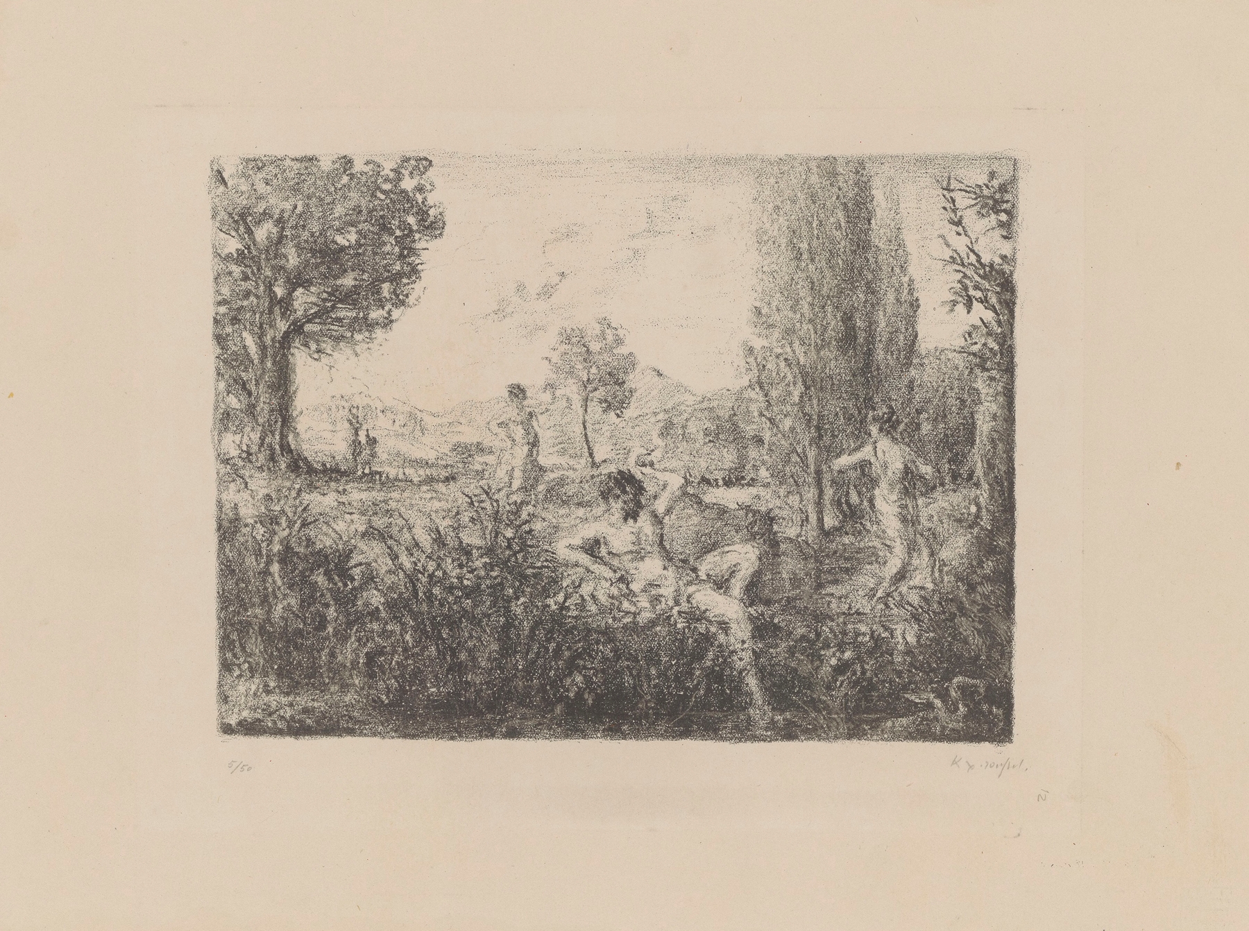 Pastorale by Ker-Xavier Roussel, oil on canvas depicting a serene landscape with flowing forms.