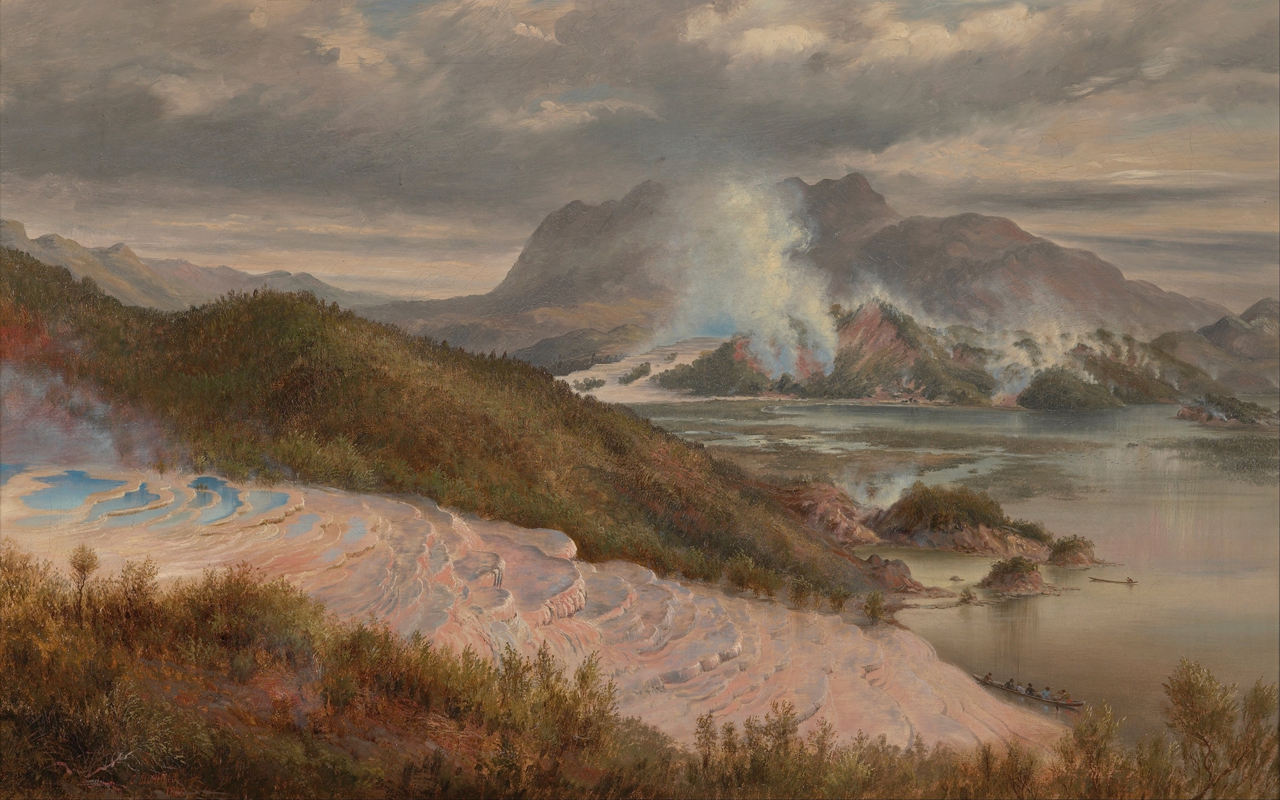 Romanticism landscape by Charles Blomfield depicting soft pink and gold terraces.