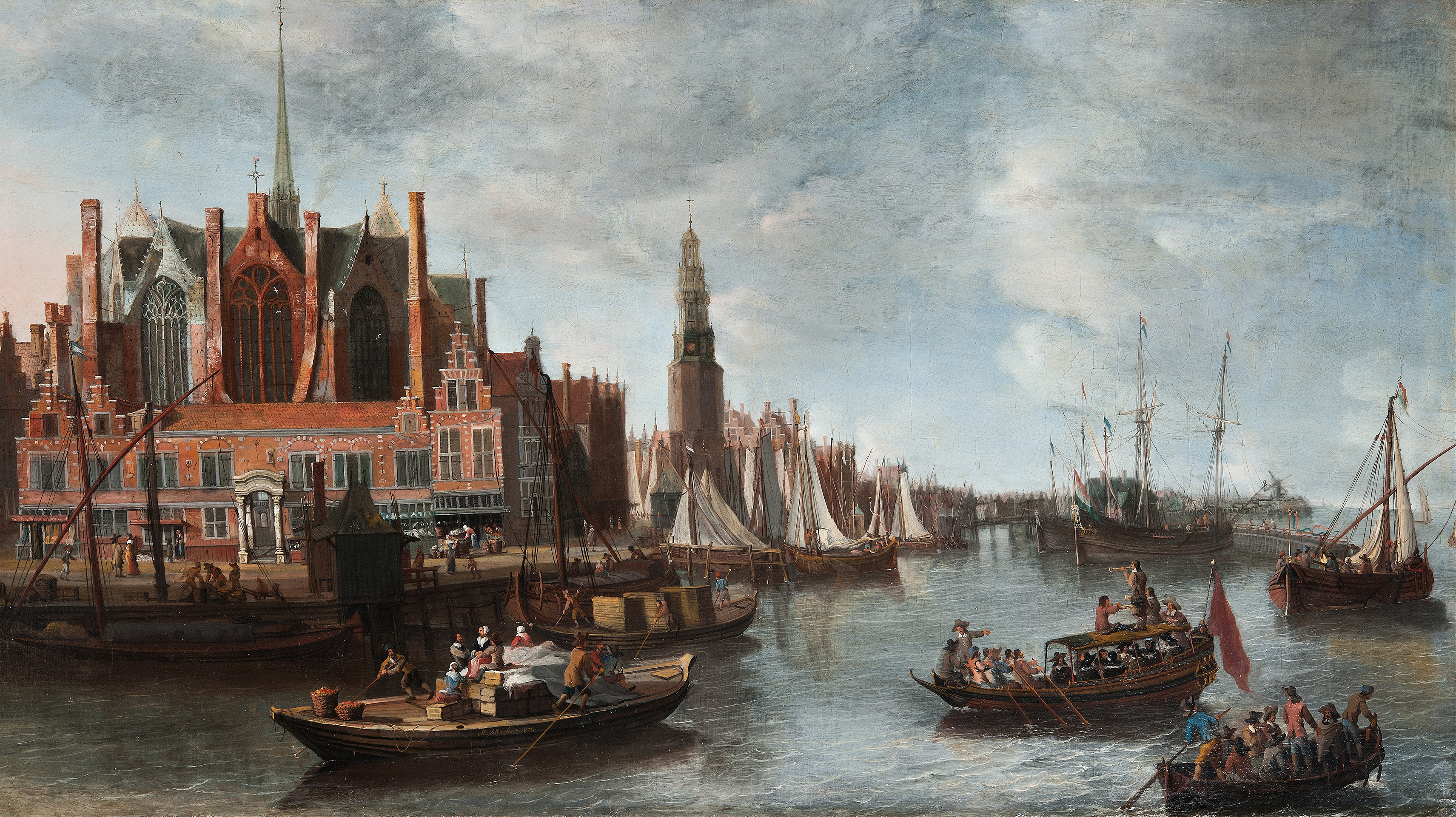 View of Nieuwe Kerk in Amsterdam, oil painting by Anthonie Beerstraaten