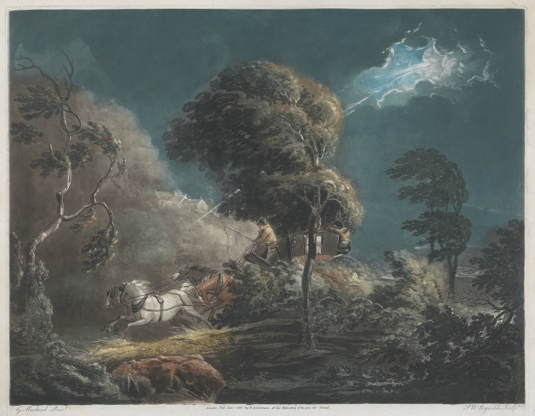 The Mail Coach by George Morland, oil painting depicting galloping horses and a coach