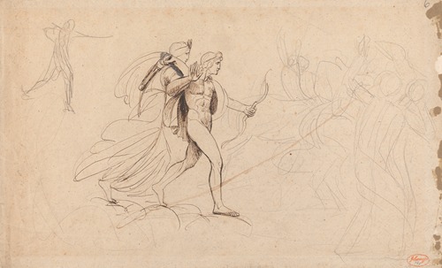 This painting depicts Apollo and Diana in a dramatic scene inspired by mythology.
