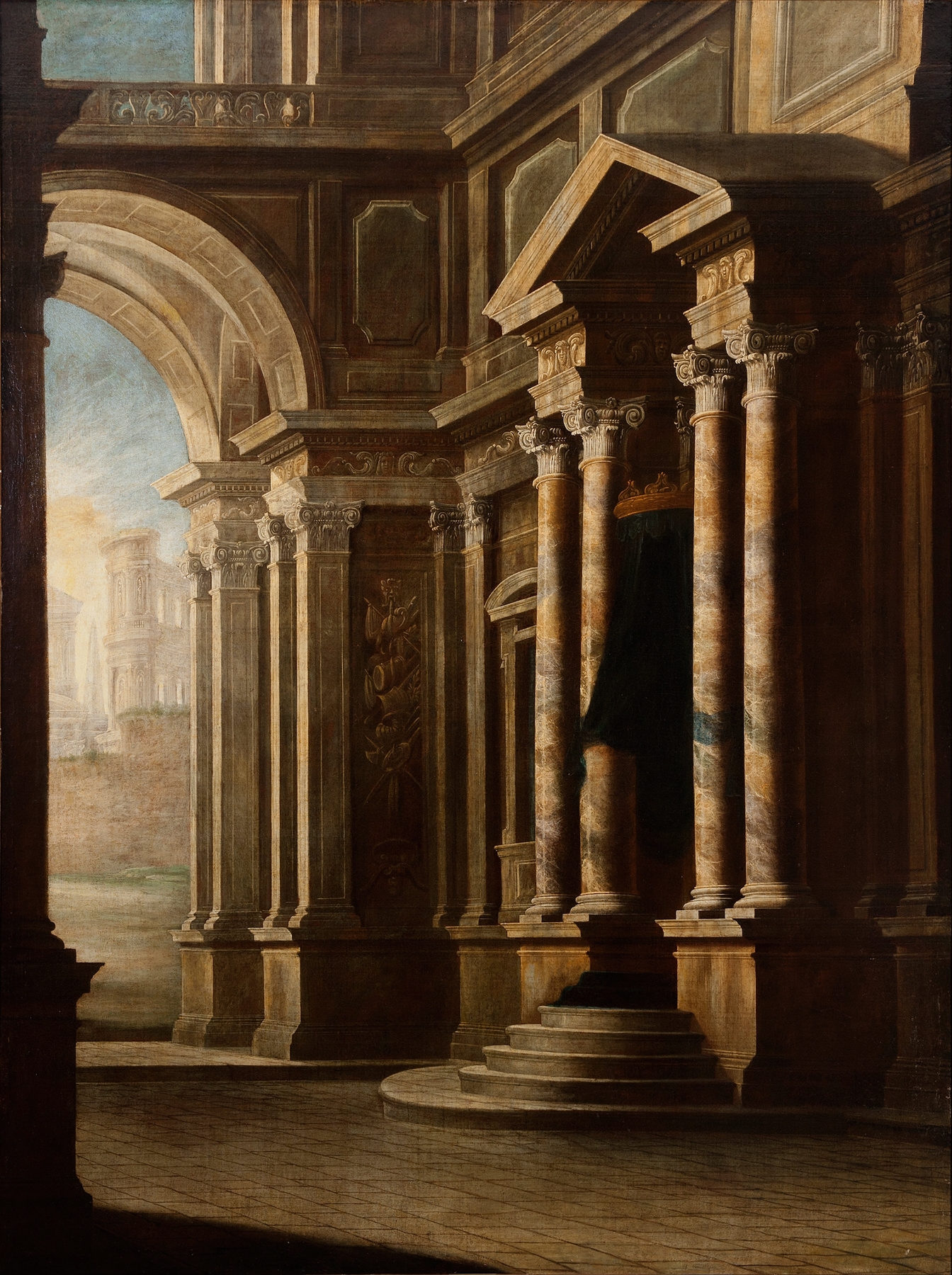 Interior scene with light and shadow by Leonardo Coccorante, Rococo style