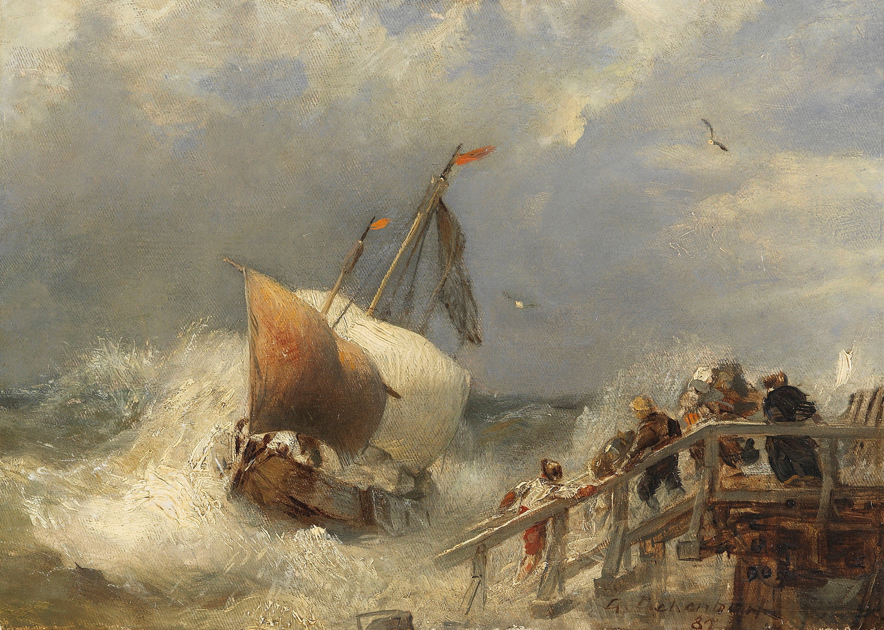 Sturm am Hafen, by Andreas Achenbach, public domain