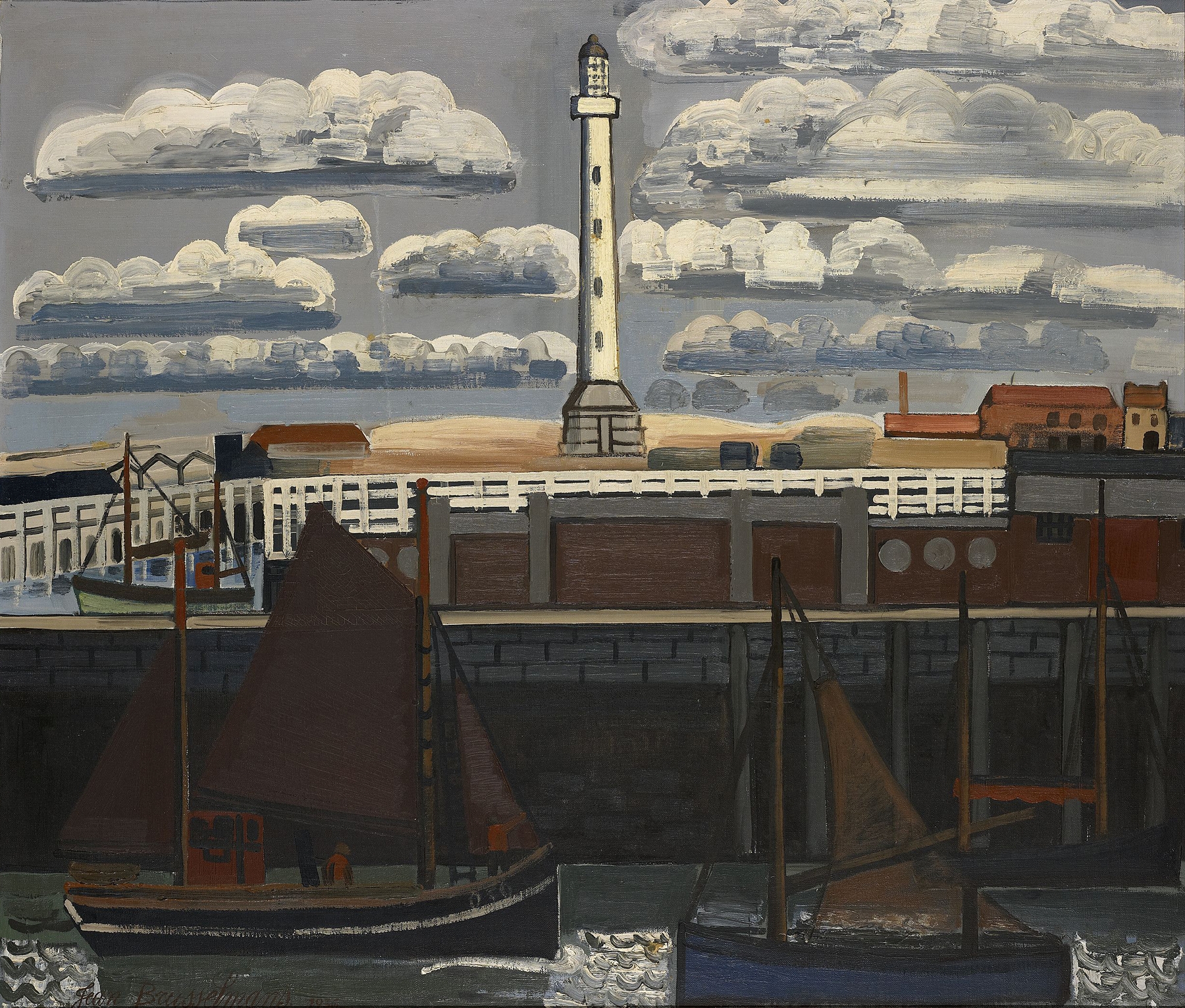 Lighthouse by Jean Brusselmans, oil painting depicting a stormy sea and isolation.