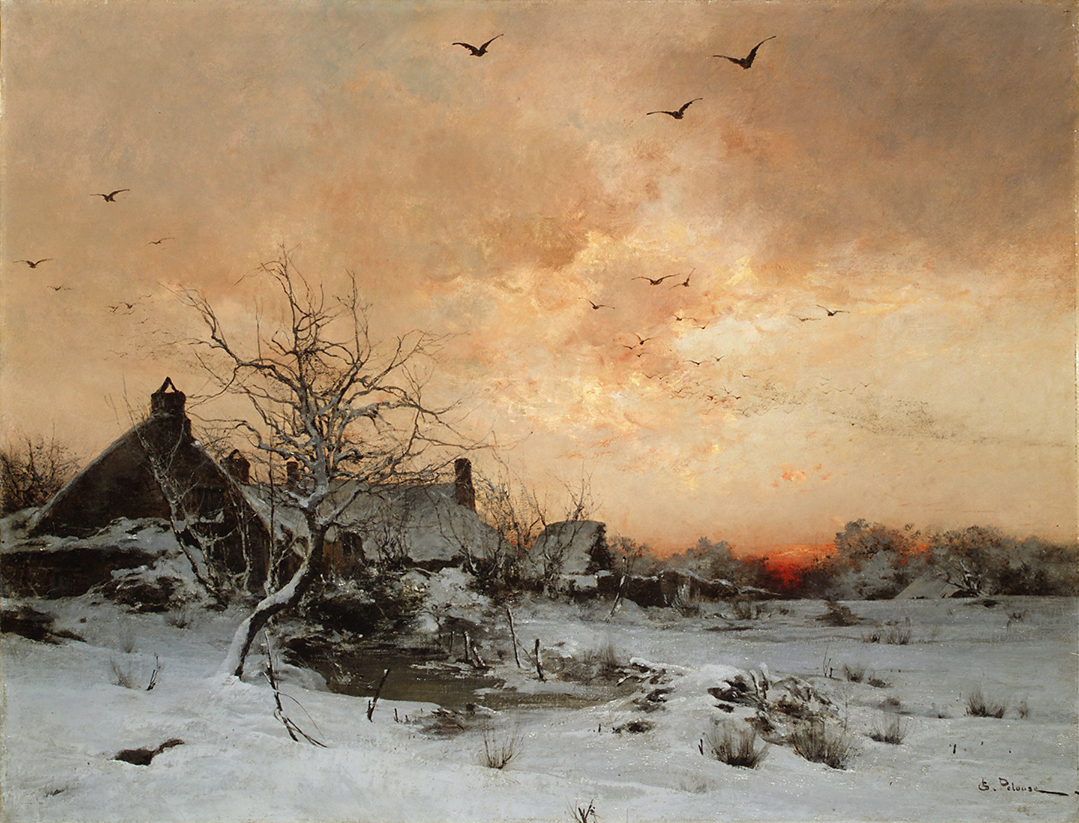 Winter landscape with snow and trees, oil painting by Léon-Germain Pelouse