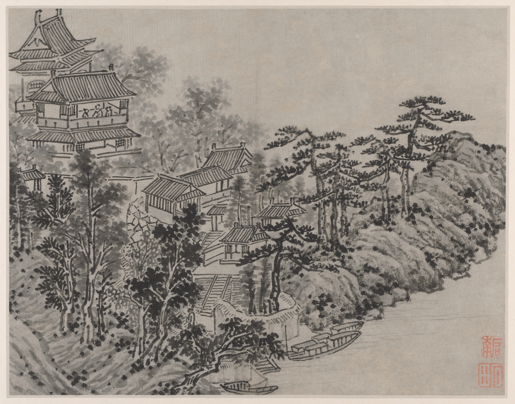 Cloud-Climbing Pavilion, from Twelve Views of Tiger Hill, Suzhou, by Shen Zhou, public domain