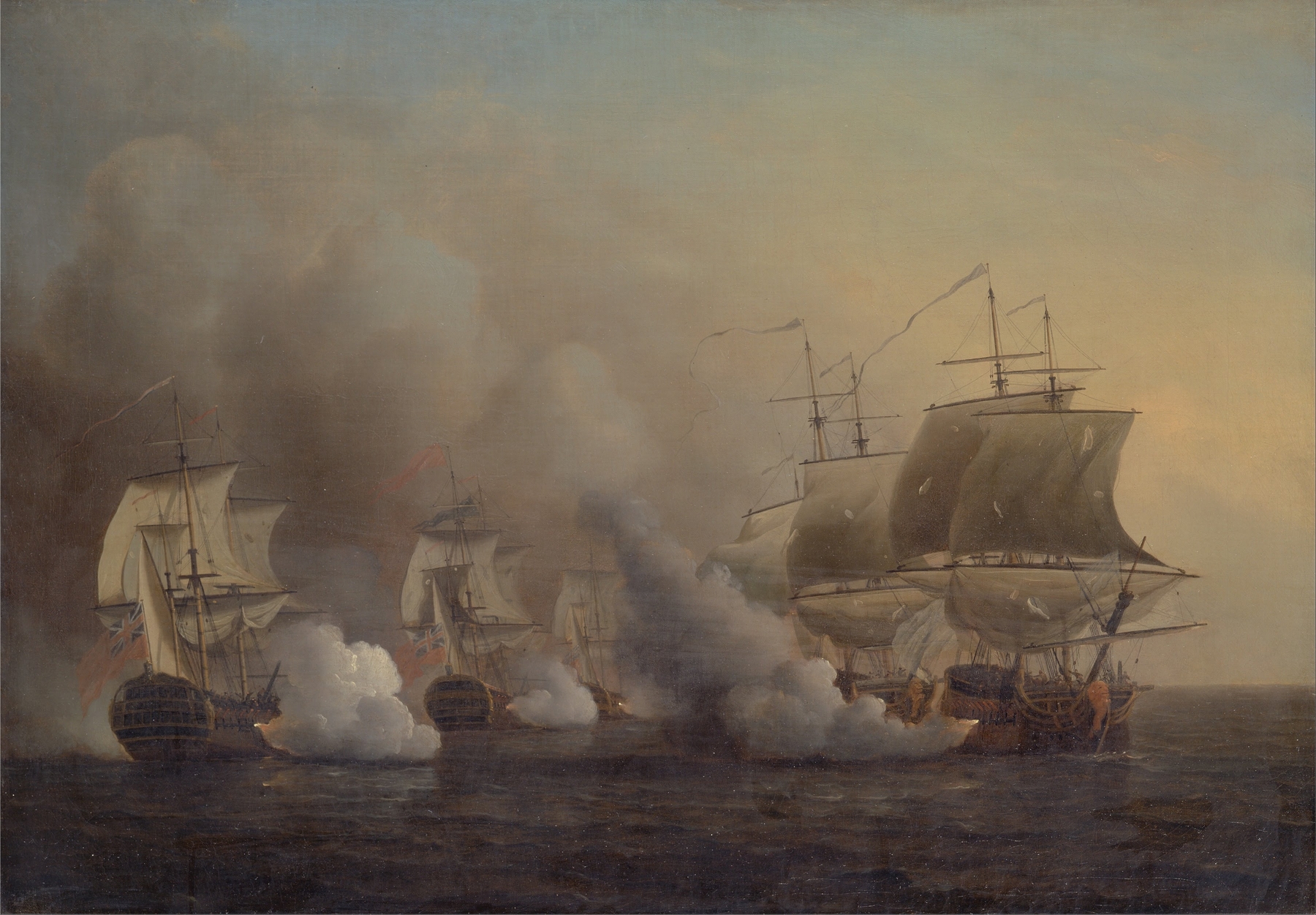 Action off the Cape of Good Hope by Samuel Scott, oil on canvas depicting a naval battle with stormy skies.