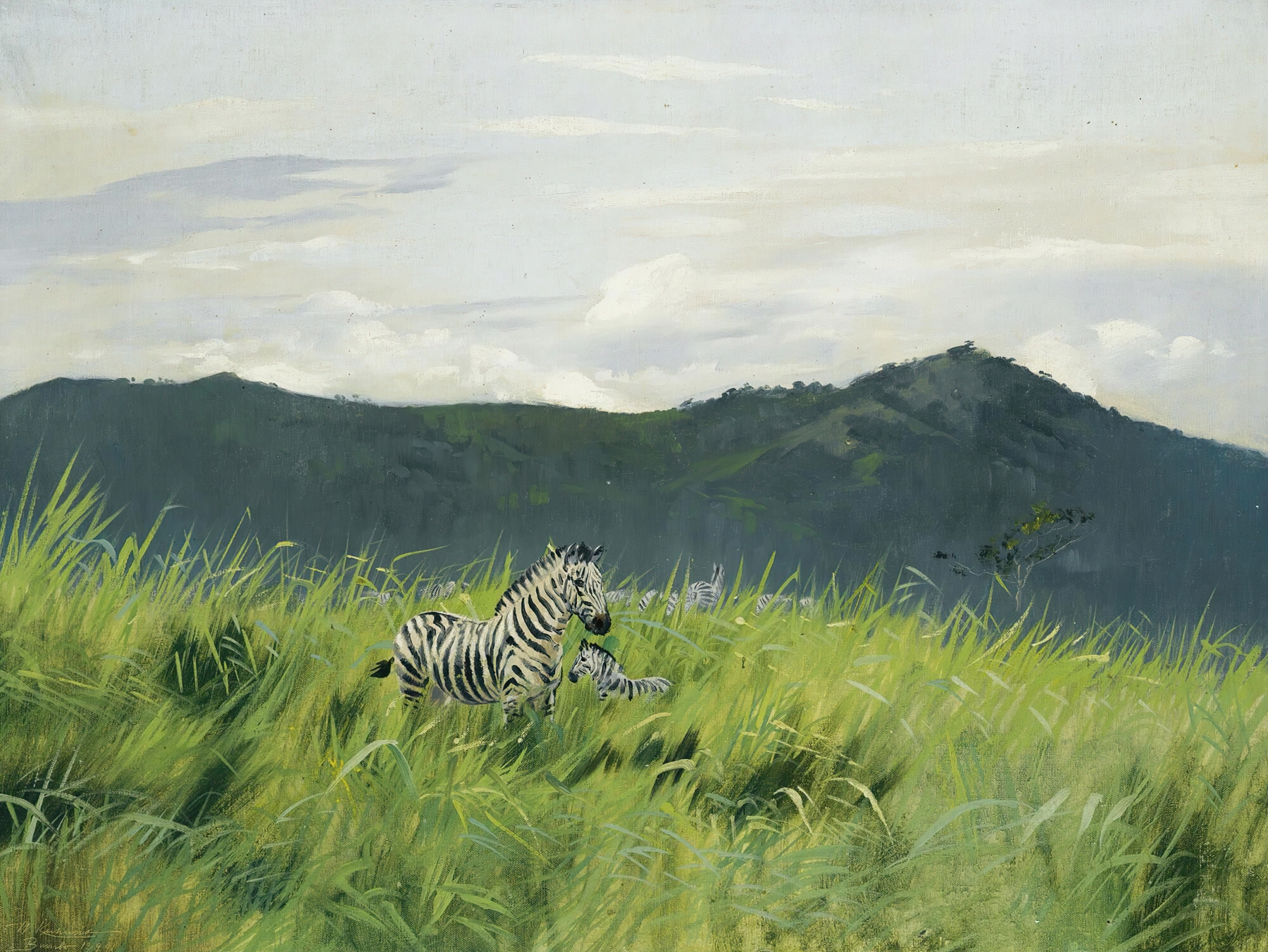 Zebra On The Steppe, oil painting by Wilhelm Kuhnert, featuring a zebra in a steppe landscape.