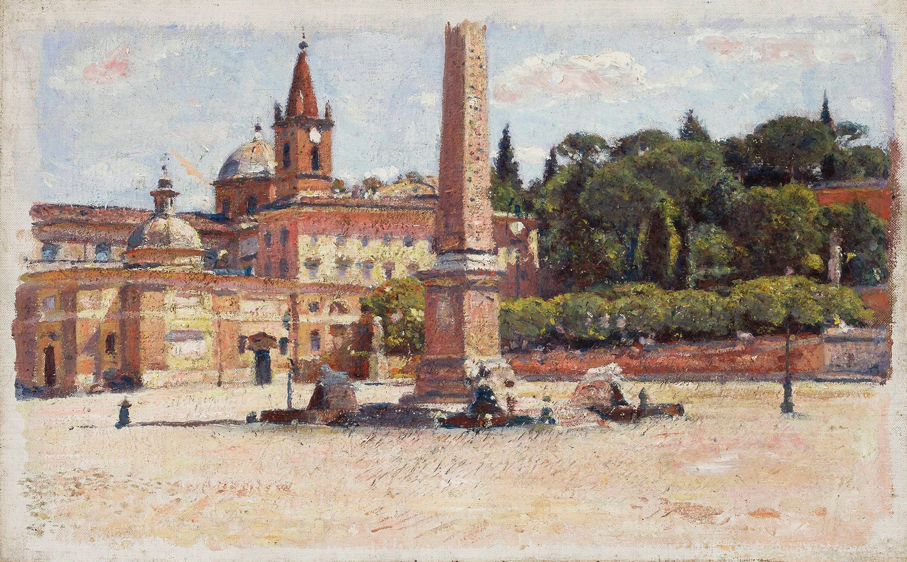 Watercolour sketch of Piazza del Popolo in Rome by Aleksander Gierymski