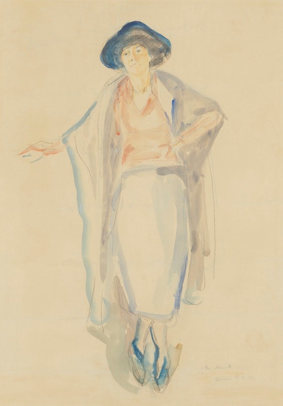 This painting depicts a woman wearing a hat, showcasing Edvard Munch's unique style.