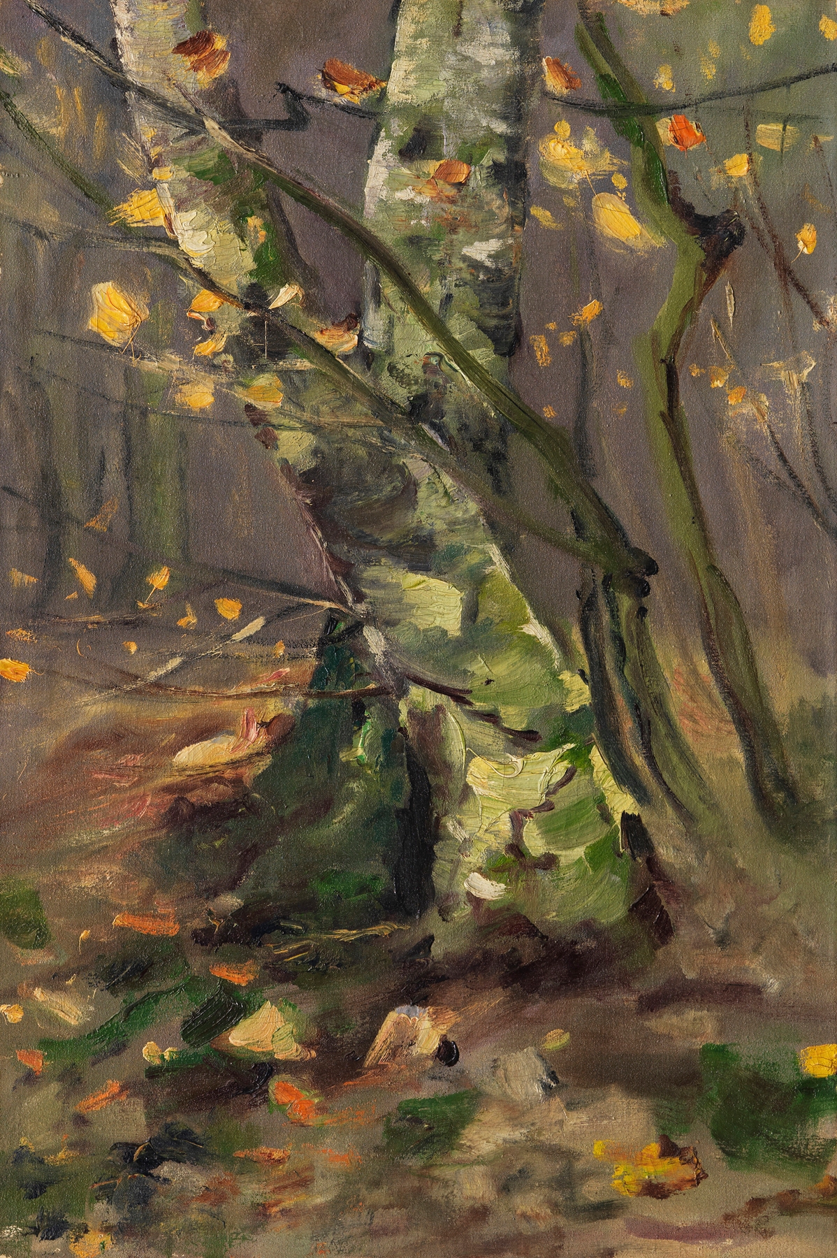 Birch trees in autumn storm, oil on canvas by Karl Hagemeister