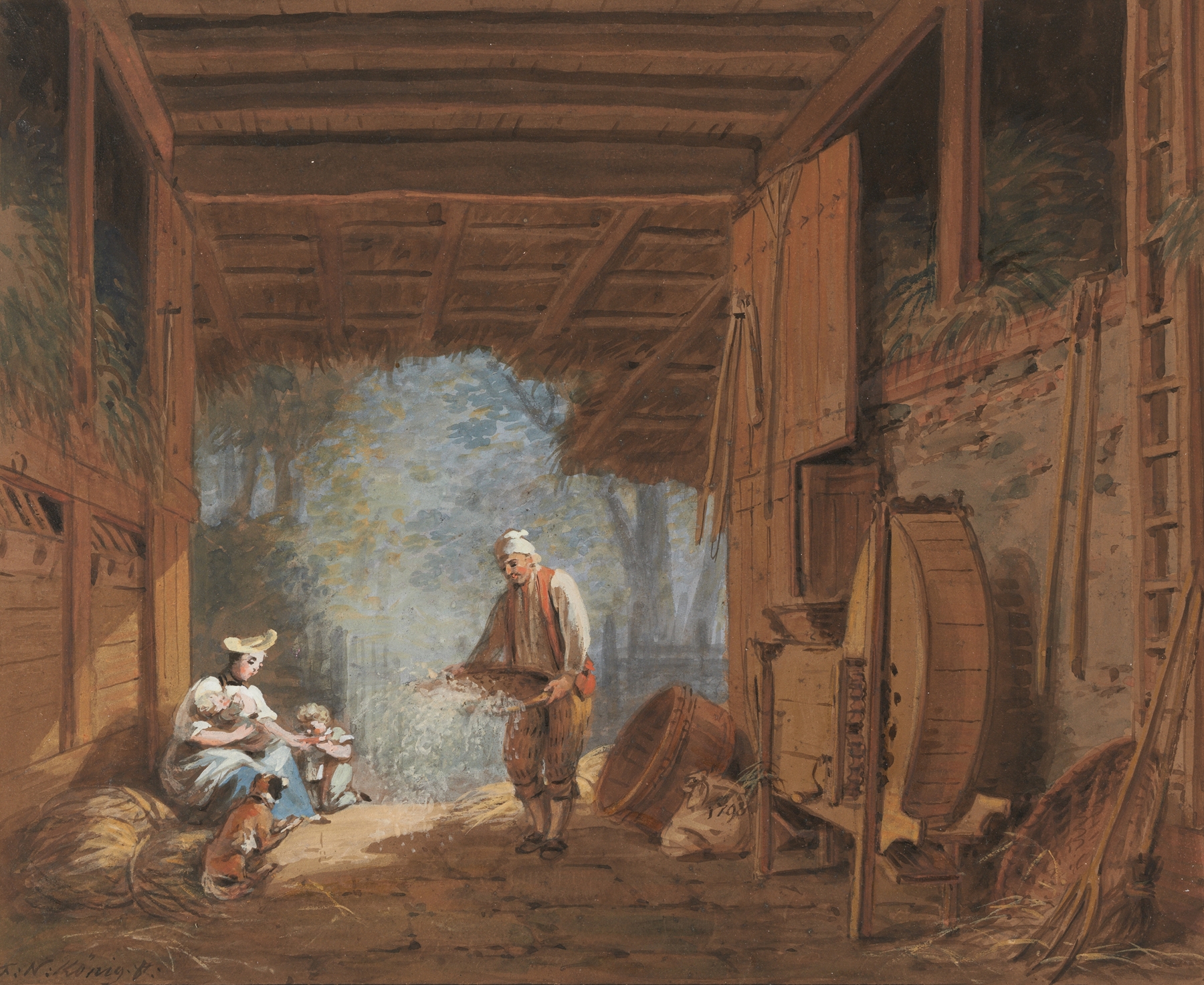 Bauernfamilie im Tenn, by Franz Niklaus König, public domain