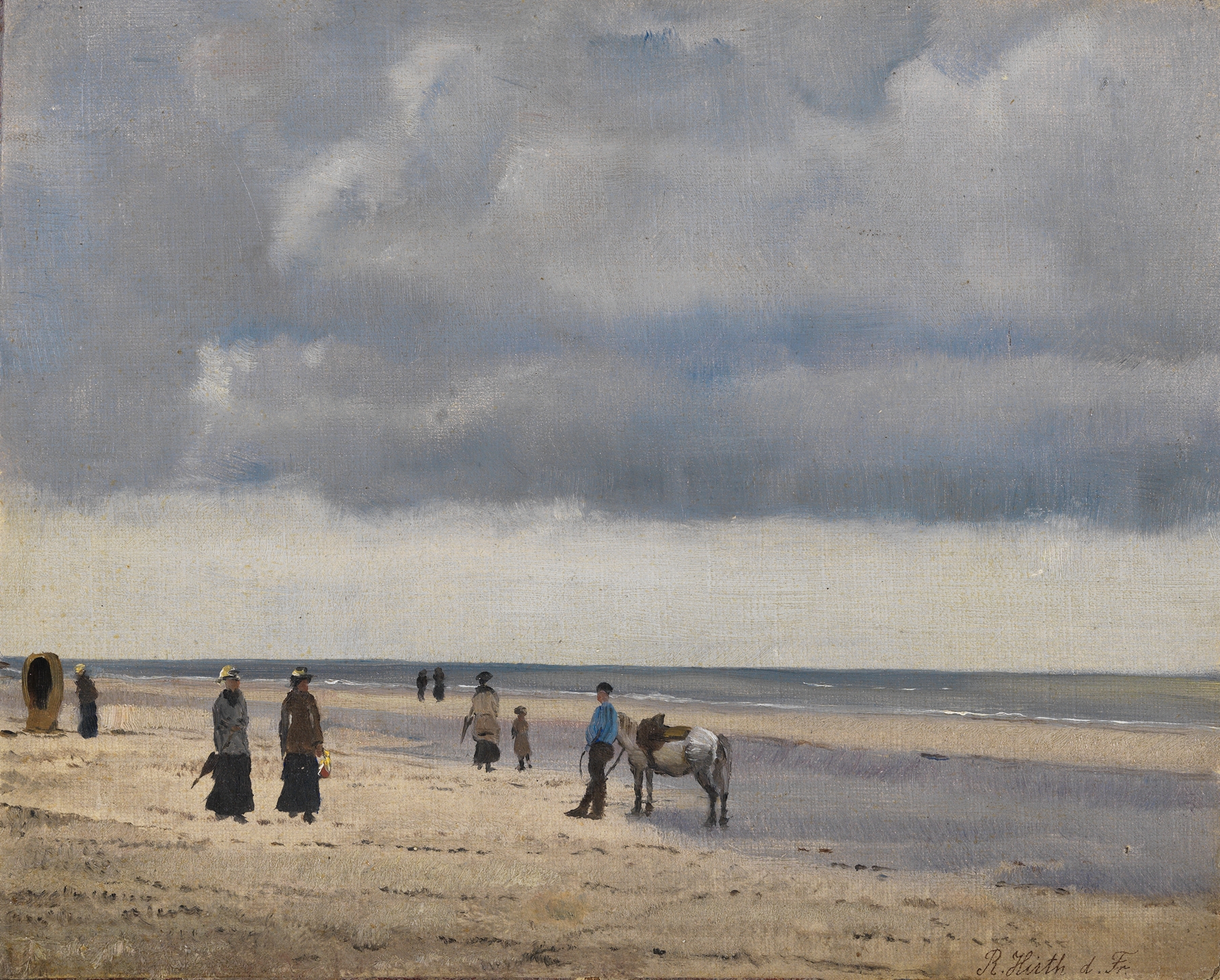 Landscape with beach and silhouettes, oil on canvas by Rudolf Hirth du Frênes