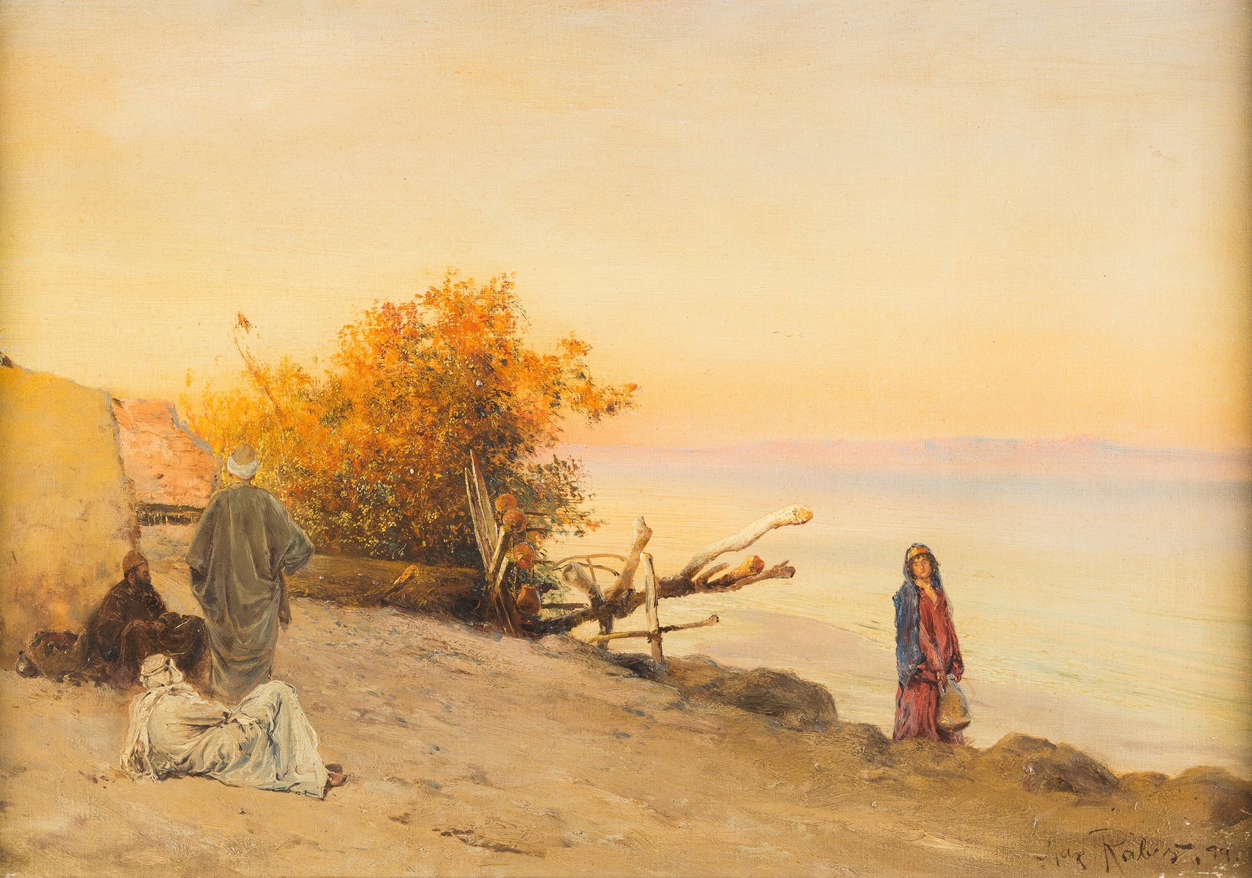 Folk fetching water in Upper Egypt, oil on canvas by Max Friedrich Rabes