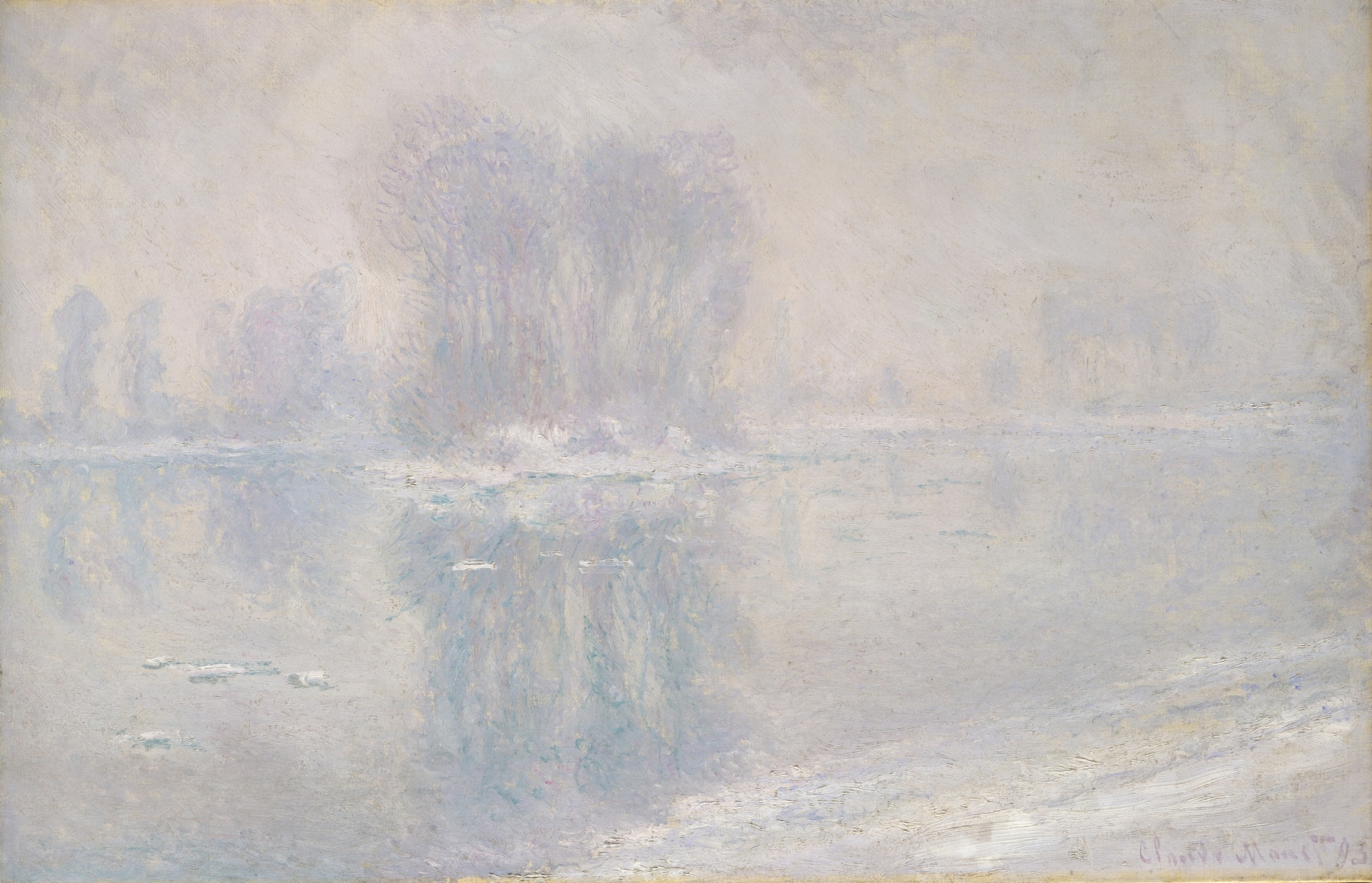 Ice Floes by Claude Monet, oil painting depicting glistening ice on water