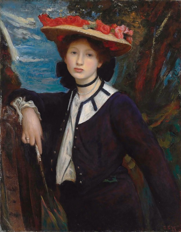 A portrait of a lady holding a parasol, showcasing Victorian fashion.