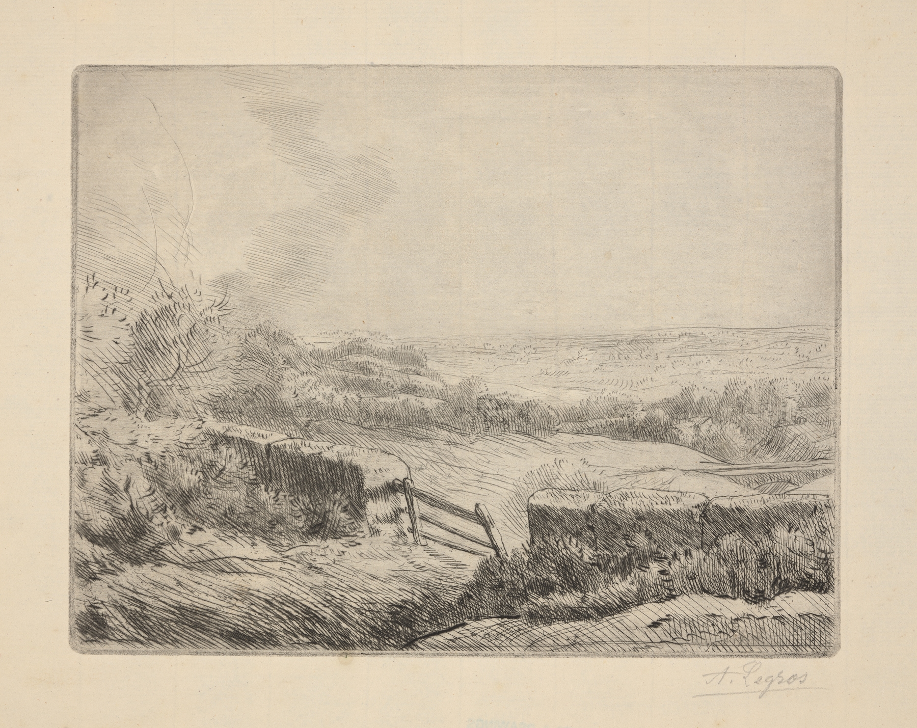The meadow gate, by Alphonse Legros, public domain