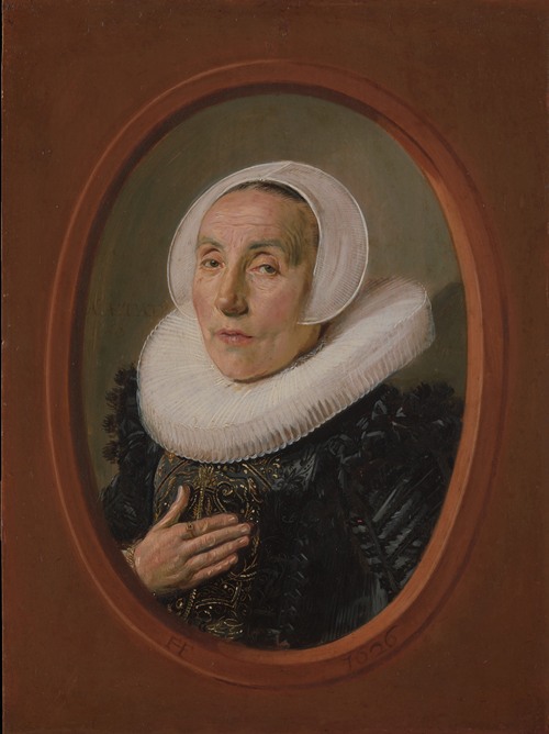 A portrait of Anna van der Aar by Frans Hals, showcasing a woman in a dark dress.