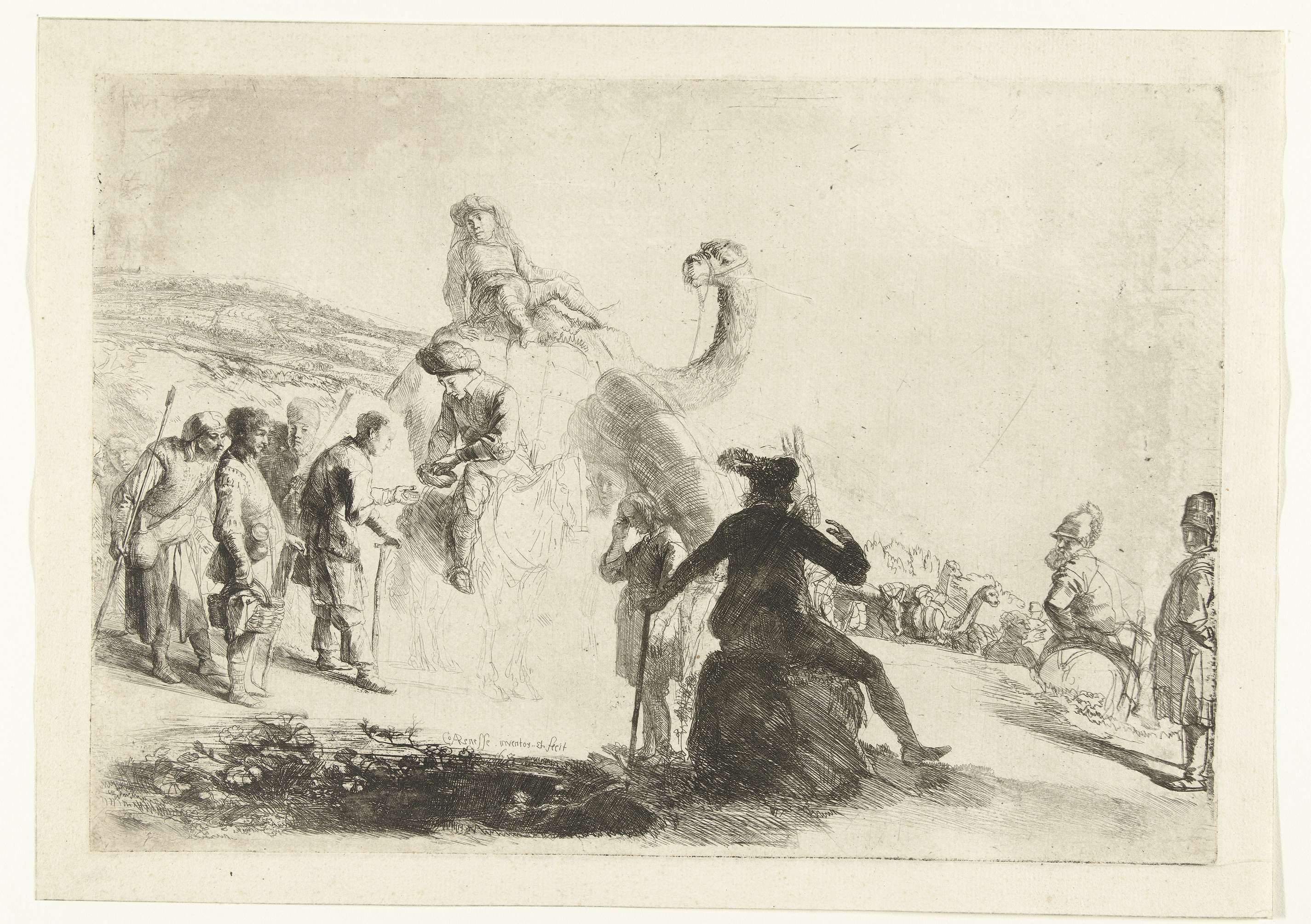 Historical etching by Constantijn à Renesse depicting Joseph's betrayal by his brothers.