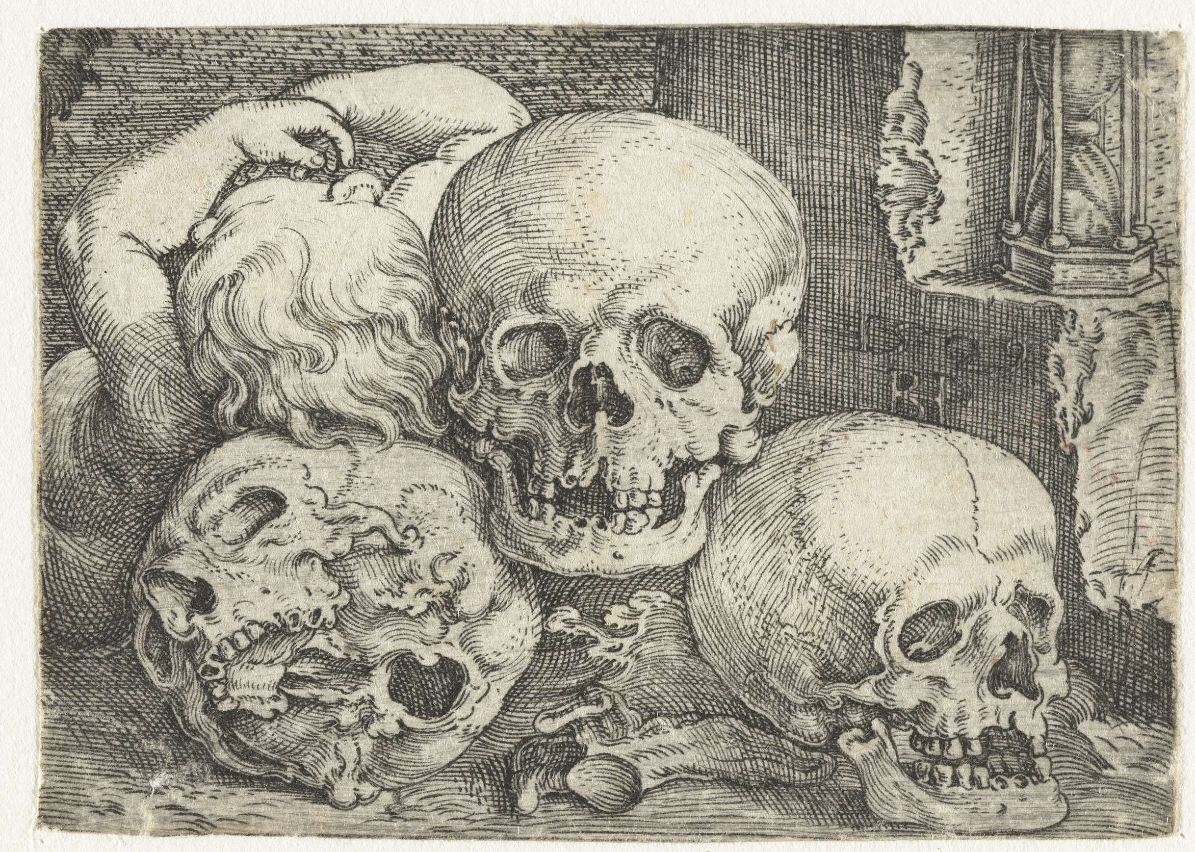 Kind met drie schedels, by Barthel Beham, public domain