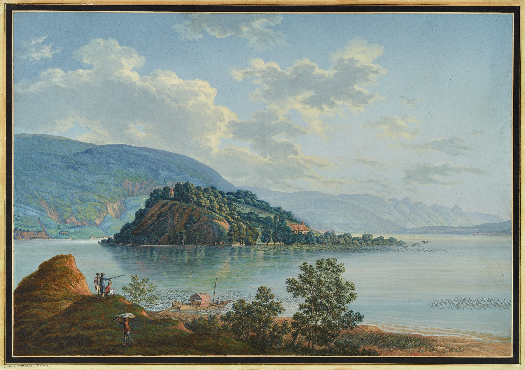 Landscape featuring a shoreline and water by Johann Joseph Hartmann, medium unknown.