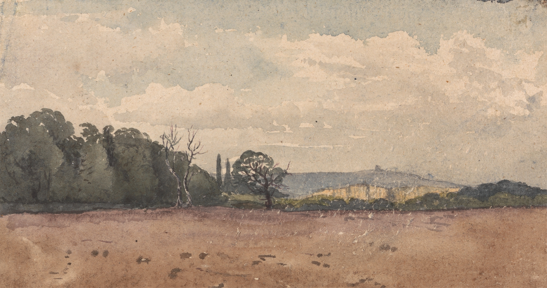 Landscape with a ploughed field in the foreground, oil on canvas by David Charles Read