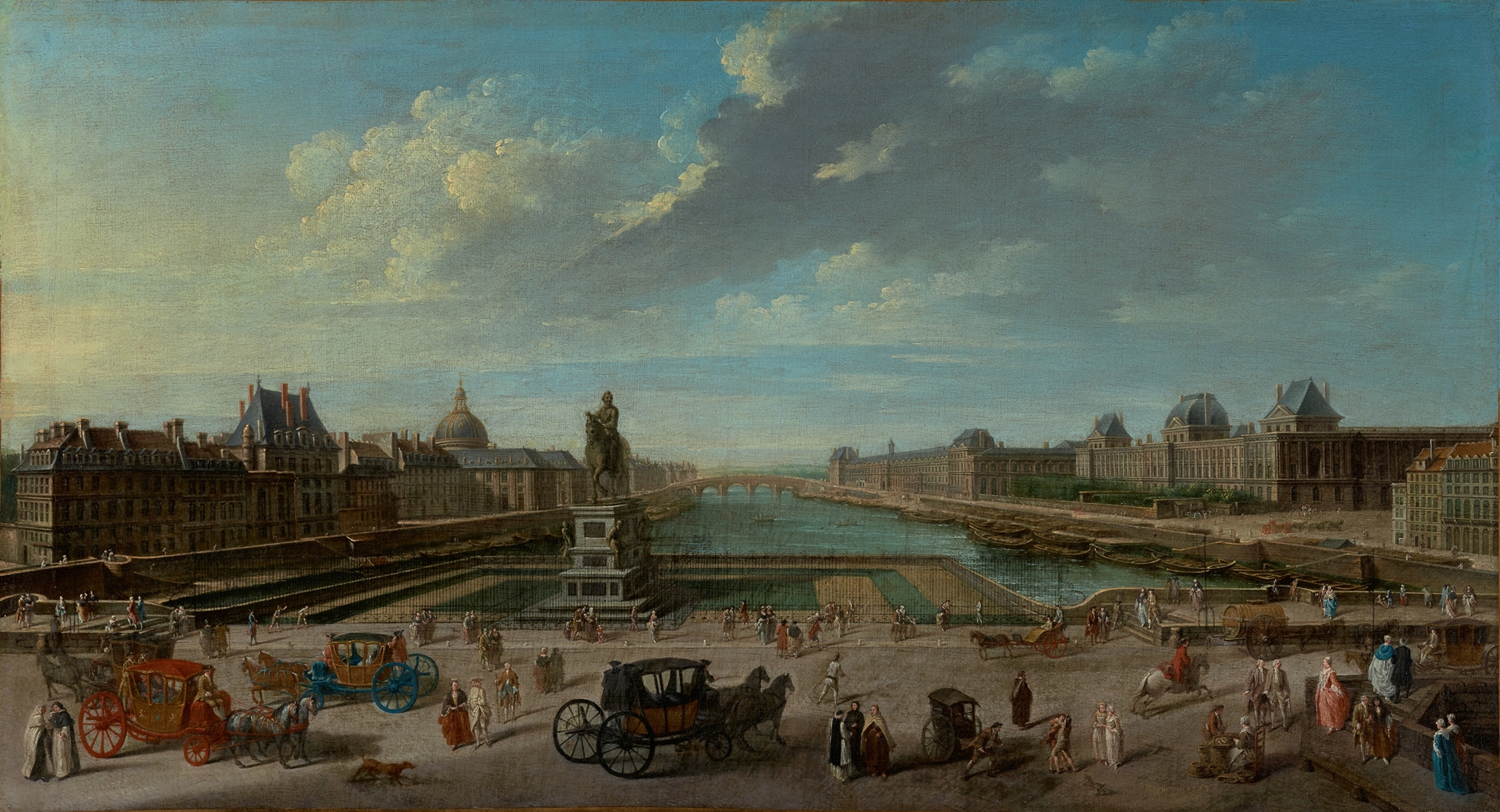 Rococo landscape of Paris from the Pont Neuf by Nicolas Jean-Baptiste Raguenet
