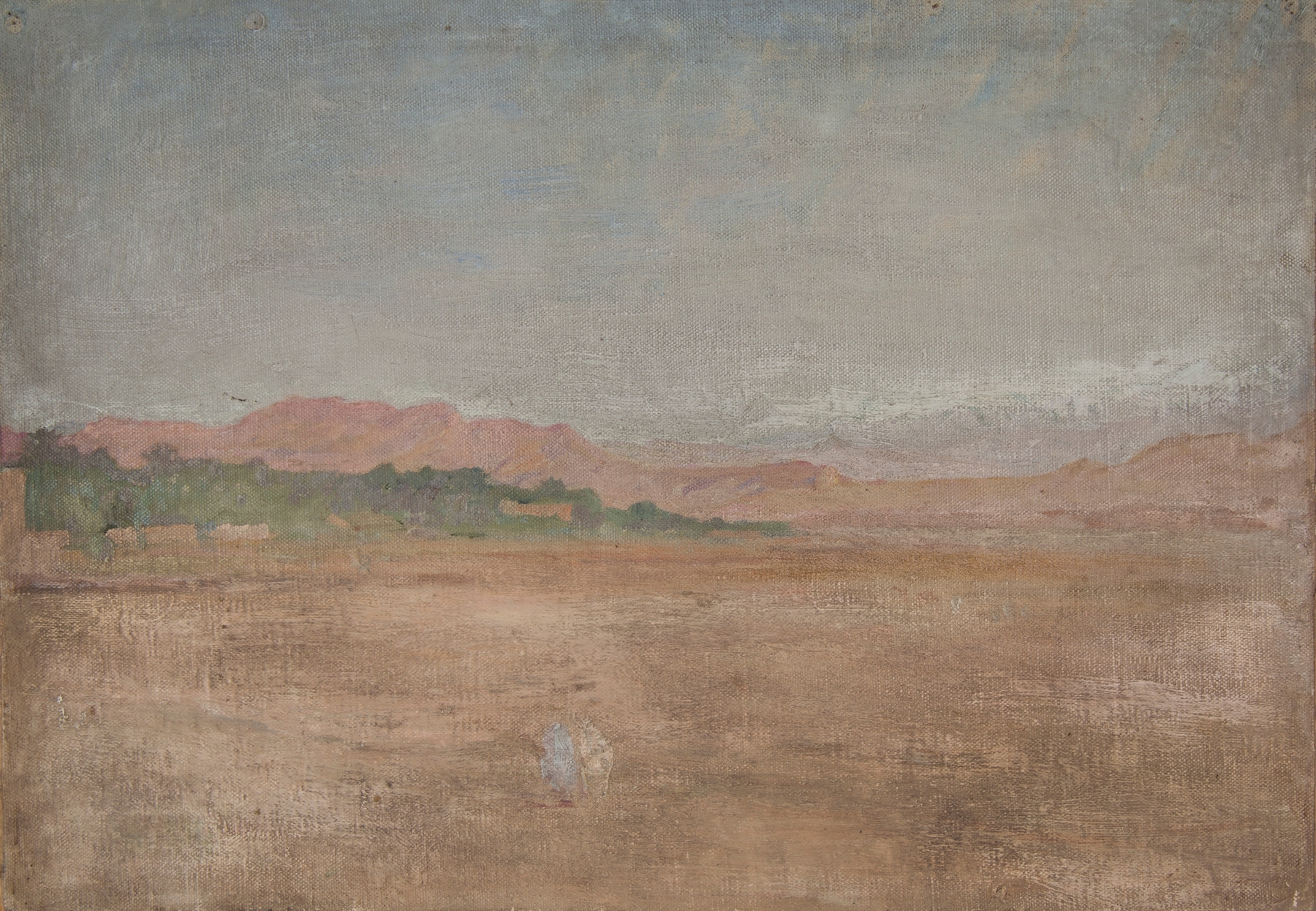 Biskra (Desert) by Jan Ciągliński, oil painting depicting a vast desert landscape.