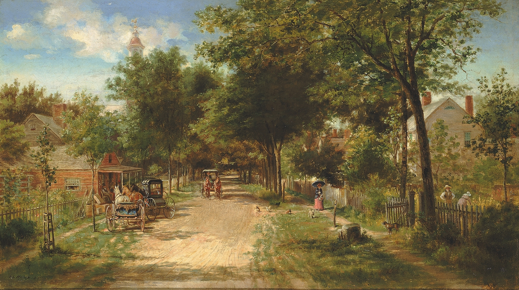 Interior scene of a country store with wooden shelves, oil painting by Edward Lamson Henry, 1885
