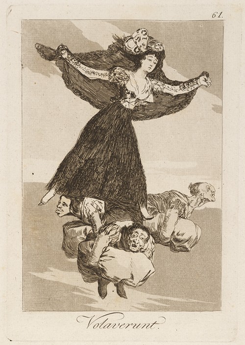 Goya's 'Volaverunt' captures the fleeting nature of life through its dramatic figures and dark palette.