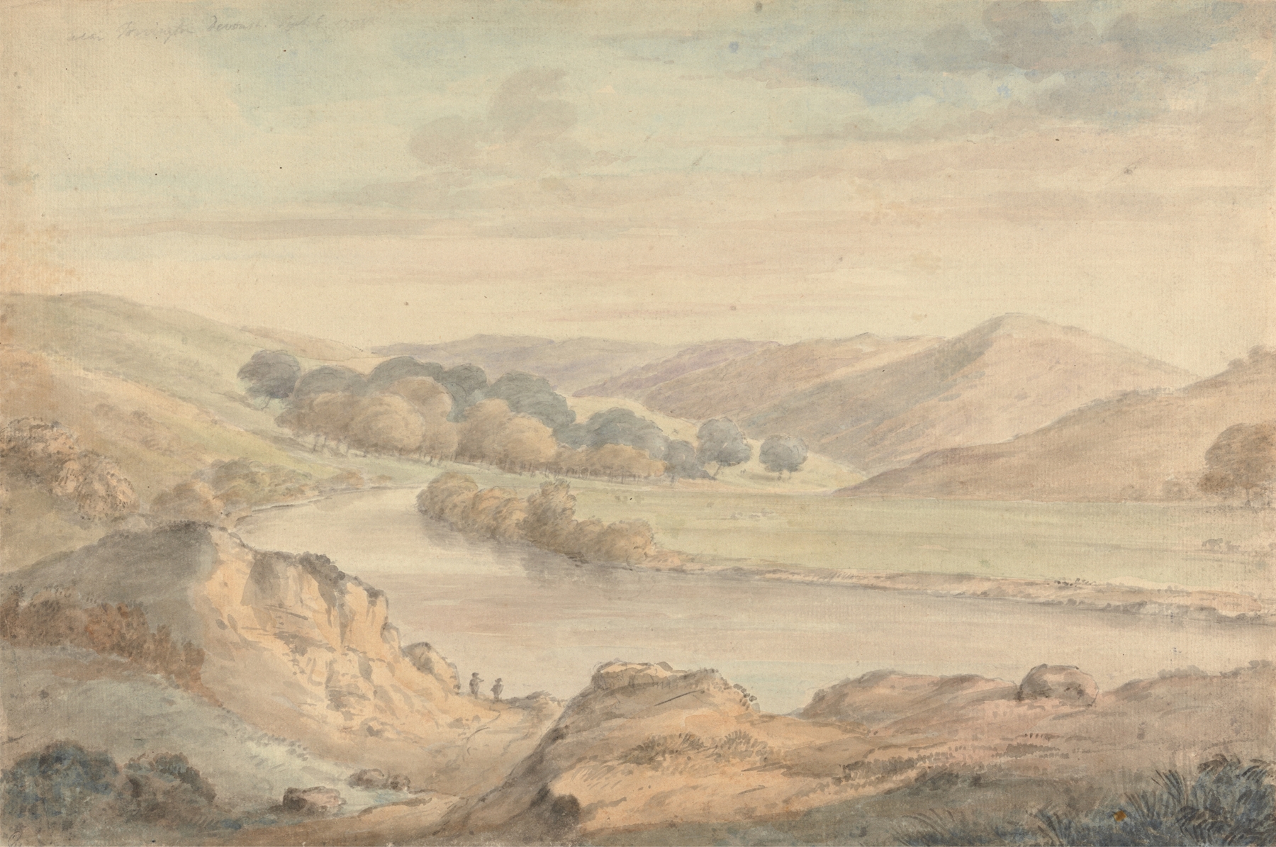 Watercolour by Capt. Francis Grose depicting hills and clouds near Torrington, Devon